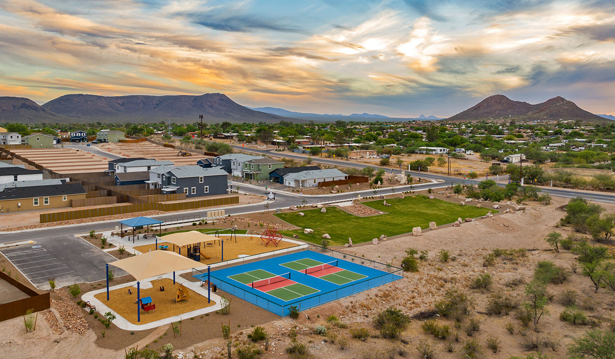 Introducing Redford Estates by D.R. Horton – Your Future Awaits in Southwest Tucson. Get ready for something spectacular! D.R. Horton is breaking ground on Redford Estates, our newest community on the booming southwest side of Tucson. Positioned along the key Valencia corridor just off I-19.  Spanning nearly 7 acres of planned recreation and park space, Redford Estates offers an unparalleled lifestyle. Imagine spending your weekends enjoying the expansive green areas, complete with walking paths and open spaces. And with Ebonee Marie Moody Park immediately to the south, your family will have access to baseball fields, basketball courts, playgrounds, ramadas, and more, right at your doorstep.  Our homes at Redford Estates are designed with the future in mind. Each home features a Spanish lace stucco exterior, landscaped front yards with auto drip irrigation, and large backyards that are fully fenced and ready for your personal touch. Covered front porches and back patios offer the perfect spots to unwind and enjoy Tucson's breathtaking sunsets. Inside, the Home is Connected® Smart Home package brings modern convenience to your fingertips with a smart thermostat, video doorbell, keyless entry, and a Wi-Fi-enabled garage door opener.  Redford Estates is not just a place to live—it's a gateway to everything that makes Tucson unique. For those with a passion for food, Tucson's designation as a UNESCO City of Gastronomy means you'll be surrounded by some of the best culinary experiences the city has to offer, from traditional Mexican cuisine to innovative dishes that honor local heritage.  Outdoor enthusiasts will love being close to Tucson Mountain Park and The Loop, the nation's top-rated bike path, offering miles of scenic beauty for biking, walking, and exploration. Plus, with quick access to major employers like the University of Arizona and Tucson International Airport, Redford Estates is perfectly positioned for both work and play.
