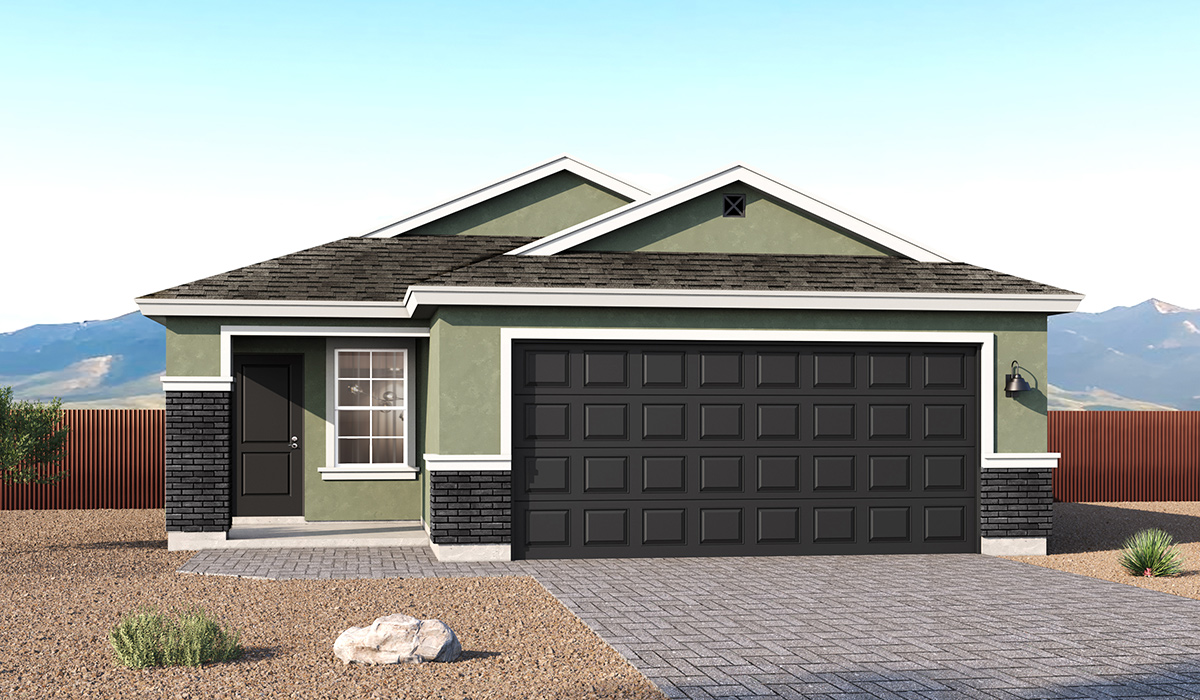 Elevation option C of the Amber floor plan, a thoughtfully designed single-story home available now in the brand-new Redford Estates community located in Southwest Tucson, Arizona. With 1,327 square feet of efficient, modern living space, the Amber is perfect for those seeking a cozy yet highly functional home environment.  Step through the inviting entryway and into an open-concept layout that maximizes every inch of space. The expansive great room flows seamlessly into the dining area and kitchen, creating the ideal setting for everyday living and entertaining. The modern kitchen features a central island, quartz countertops, shaker-style cabinetry, and a spacious walk-in pantry.  The Amber offers three comfortable bedrooms, including a private primary suite tucked at the back of the home. Here, you'll enjoy a peaceful retreat complete with a walk-in closet and large en-suite bathroom. Two additional bedrooms are located near the front of the home and share a full hall bathroom-perfect for family, and guests.  Everyday convenience is built in with a centrally located utility room offering easy access to the laundry and two-car garage. A covered patio extends your living space outdoors, providing an ideal spot to take in Arizona's beautiful weather and iconic sunsets.  Our homes at Redford Estates are designed with the future in mind. Each home features a Spanish lace stucco exterior, landscaped front yards with auto drip irrigation, and large backyards that are fully fenced and ready for your personal touch. Inside, the Home is Connected® Smart Home package brings modern convenience to your fingertips with a smart thermostat, video doorbell, keyless entry, and a Wi-Fi-enabled garage door opener.  Outdoor enthusiasts will love being close to Tucson Mountain Park and The Loop, the nation's top-rated bike path, offering miles of scenic trails for hiking, biking, and walking. Redford Estates is not just a place to live—it's a gateway to everything that makes Tucson unique.