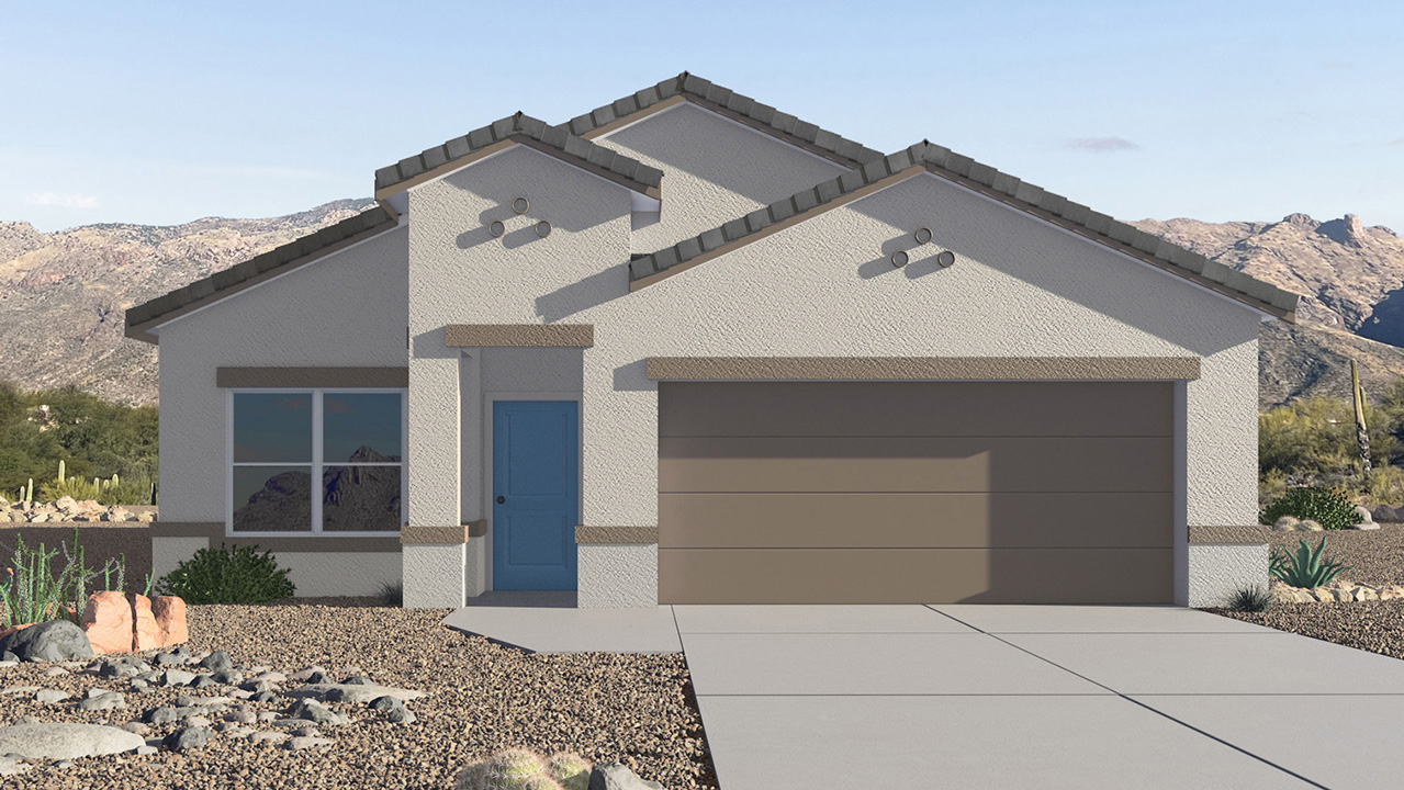 The Parker floor plan is one of the expansive new homes featured at The Oasis at Rocking K in Vail, Arizona. This vibrant community is nestled against the backdrop of the Rincon Mountains. The Parker stands out as a spacious single-story new home, offering 1,914 square feet of living space, making it the largest single-story floorplan available in this community.  The Parker is a reflection of elegance that defines The Oasis at Rocking K. The beautifully landscaped front yard, complete with an irrigation system, enhances the curb appeal, with a covered front porch.  Step into a well-planned layout that effortlessly balances functionality. The Parker features five bedrooms, including a private primary suite with a walk-in closet and en-suite bathroom. The additional bedrooms are thoughtfully situated to provide privacy and comfort, with easy access to two full bathrooms.  The heart of The Parker is the kitchen, which seamlessly connects to the dining room and great room. The kitchen is equipped with high-end finishes, including quartz countertops, shaker-style cabinets, and stainless-steel appliances. A generous pantry and plenty of cabinet space ensure that storage is never an issue.  The Parker includes a covered back patio, perfect for enjoying the tranquility of the surrounding landscape. Inside, the home features durable wood-look tile flooring in the main living areas, adding warmth and elegance to the space.  The Parker comes equipped with the Home is Connected® Smart Home package. This includes a smart thermostat, video doorbell, keyless entry, and more. Additionally, the home meets DOE Zero Energy Ready Home standards, with features like spray foam insulation and tankless water heaters, ensuring long-term savings and a reduced environmental footprint.  Living in The Oasis at Rocking K means enjoying a community rich in amenities. Whether you’re seeking a peaceful retreat or an active lifestyle, The Parker at The Oasis at Rocking K offers the perfect home base.