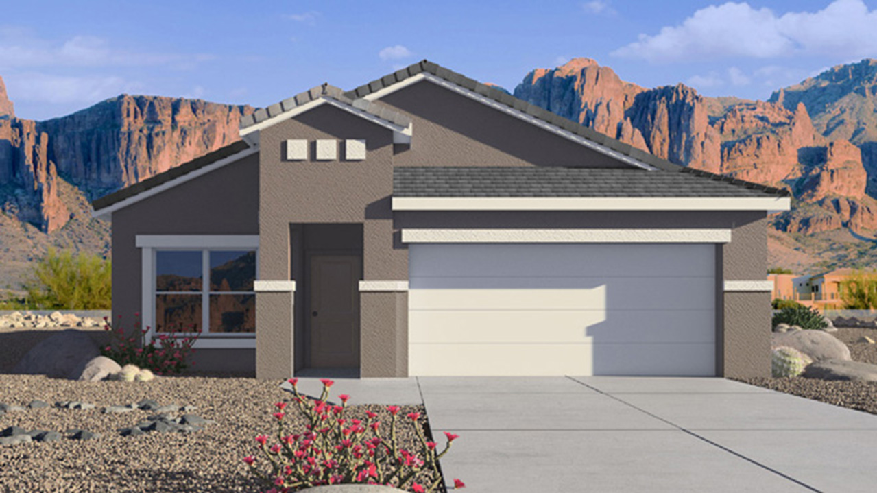 The Parker floor plan is one of the expansive new homes featured at The Oasis at Rocking K in Vail, Arizona. This vibrant community is nestled against the backdrop of the Rincon Mountains. The Parker stands out as a spacious single-story new home, offering 1,914 square feet of living space, making it the largest single-story floorplan available in this community.  The Parker is a reflection of elegance that defines The Oasis at Rocking K. The beautifully landscaped front yard, complete with an irrigation system, enhances the curb appeal, with a covered front porch.  Step into a well-planned layout that effortlessly balances functionality. The Parker features five bedrooms, including a private primary suite with a walk-in closet and en-suite bathroom. The additional bedrooms are thoughtfully situated to provide privacy and comfort, with easy access to two full bathrooms.  The heart of The Parker is the kitchen, which seamlessly connects to the dining room and great room. The kitchen is equipped with high-end finishes, including quartz countertops, shaker-style cabinets, and stainless-steel appliances. A generous pantry and plenty of cabinet space ensure that storage is never an issue.  The Parker includes a covered back patio, perfect for enjoying the tranquility of the surrounding landscape. Inside, the home features durable wood-look tile flooring in the main living areas, adding warmth and elegance to the space.  The Parker comes equipped with the Home is Connected® Smart Home package. This includes a smart thermostat, video doorbell, keyless entry, and more. Additionally, the home meets DOE Zero Energy Ready Home standards, with features like spray foam insulation and tankless water heaters, ensuring long-term savings and a reduced environmental footprint.  Living in The Oasis at Rocking K means enjoying a community rich in amenities. Whether you’re seeking a peaceful retreat or an active lifestyle, The Parker at The Oasis at Rocking K offers the perfect home base.