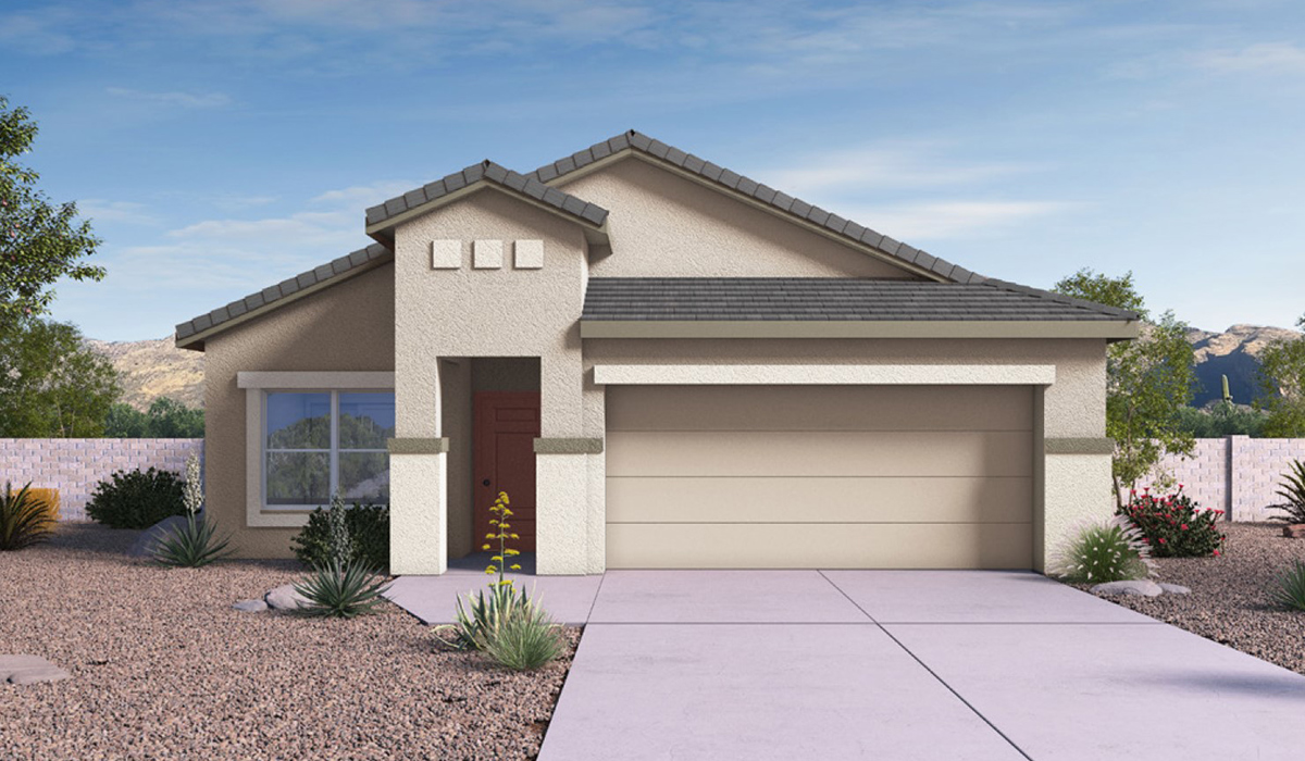 The Parker floor plan is one of the expansive new homes featured at The Oasis at Rocking K in Vail, Arizona. This vibrant community is nestled against the backdrop of the Rincon Mountains. The Parker stands out as a spacious single-story new home, offering 1,914 square feet of living space, making it the largest single-story floorplan available in this community.  The Parker is a reflection of elegance that defines The Oasis at Rocking K. The beautifully landscaped front yard, complete with an irrigation system, enhances the curb appeal, with a covered front porch.  Step into a well-planned layout that effortlessly balances functionality. The Parker features five bedrooms, including a private primary suite with a walk-in closet and en-suite bathroom. The additional bedrooms are thoughtfully situated to provide privacy and comfort, with easy access to two full bathrooms.  The heart of The Parker is the kitchen, which seamlessly connects to the dining room and great room. The kitchen is equipped with high-end finishes, including quartz countertops, shaker-style cabinets, and stainless-steel appliances. A generous pantry and plenty of cabinet space ensure that storage is never an issue.  The Parker includes a covered back patio, perfect for enjoying the tranquility of the surrounding landscape. Inside, the home features durable wood-look tile flooring in the main living areas, adding warmth and elegance to the space.  The Parker comes equipped with the Home is Connected® Smart Home package. This includes a smart thermostat, video doorbell, keyless entry, and more. Additionally, the home meets DOE Zero Energy Ready Home standards, with features like spray foam insulation and tankless water heaters, ensuring long-term savings and a reduced environmental footprint.  Living in The Oasis at Rocking K means enjoying a community rich in amenities. Whether you’re seeking a peaceful retreat or an active lifestyle, The Parker at The Oasis at Rocking K offers the perfect home base.