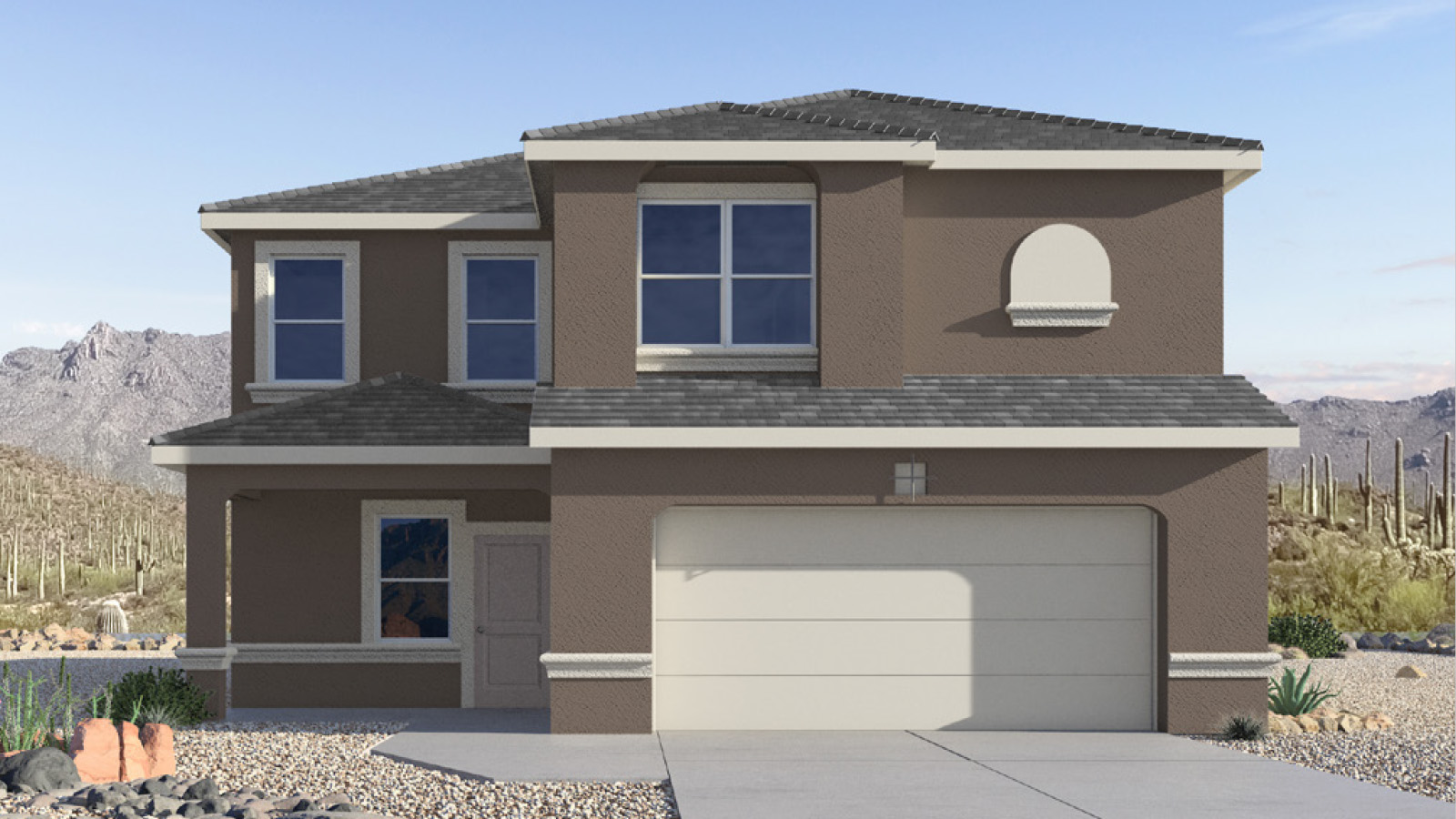 Elevation option B of The Lariat at The Oasis at Rocking K presents an exceptional living experience that blends comfort and style within its thoughtfully crafted 2,624 square feet. This two-story, four-bedroom, two full bathroom, and one half-bathroom home offers space and room to grow. This home features a three-car tandem garage. The Lariat home is designed to cater to a variety of lifestyle needs, offering both privacy and open spaces that encourage togetherness. As you step into the welcoming entryway, you're led into a spacious great room that seamlessly connects with the dining room and kitchen, creating a perfect setting for daily living and entertaining. The kitchen is a true culinary delight, featuring elegant countertops, shaker-style cabinets, and a modern layout that includes a pantry for additional storage.  Each home in The Oasis at Rocking K is equipped with D.R. Horton’s Home is Connected® Smart Home package, which includes a smart thermostat, video doorbell, keyless entry, Wi-Fi-enabled garage door opener, and Deako light switches. Additionally, these homes meet the stringent DOE Zero Energy Ready Home standards, making them not only comfortable and modern but also exceptionally energy efficient. With features like spray foam insulation, tankless water heaters and LED lighting, these homes are designed to reduce your environmental footprint and provide long-term savings on energy costs.  Living at Rocking K means being part of a vibrant, family-oriented community with a strong sense of connection among residents. The Oasis at Rocking K offers a variety of amenities, including ramadas, picnic tables, and grassy areas perfect for gatherings. Residents also have access to the greater Rocking K master-planned neighborhood amenities, such as a splashpad, large event lawn, walking paths, multipurpose fields, basketball and pickleball courts, and an innovative playground with a zip-line and jungle gym. The new K-8 school, set to open in 2025, is just one of the many features that make Rocking K ideal for families.  Life at Rocking K is further enriched by a lively calendar of lifestyle events, thoughtfully organized by the Rocking K Homeowners Association. These events are a cornerstone of community life, fostering a strong sense of connection among residents. Whether you’re looking to enjoy a quiet evening star gazing in the park or engage in fun activities with neighbors, there’s always something happening. The quarterly lifestyle calendar is packed with regular and seasonal events, including movie nights in the park, sports and summer camps for kids, and wine tasting events for adults. Families can join hiking groups, participate in trivia nights, or enjoy the various holiday celebrations. The community comes alive during the holidays with loads of themed events, arts and crafts fairs, and car shows. Rocking K’s commitment to providing a dynamic and engaging environment ensures that there’s always an opportunity to make memories and build lasting friendships right in your neighborhood. The Lariat at The Oasis at Rocking K isn’t just a house—it’s a home where memories are made, and a fulfilling lifestyle awaits.   Residents of Rocking K benefit from easy access to I-10, making commutes to Tucson and surrounding areas a breeze. The community is close to major employers such as Davis-Monthan Air Force Base, Raytheon, and the University of Arizona, as well as top-notch healthcare facilities like TMC Rincon and Northwest Hospital East. The nearby Houghton Town Center and Houghton Rd. business corridor offer convenient shopping, dining, and services.  For outdoor enthusiasts, Rocking K is surrounded by natural beauty and recreational opportunities. Explore the hiking and biking trails at Colossal Cave Mountain Park, Saguaro National Park East, and the Arizona Trail. Enjoy golfing at Del Lago Golf Course or take a short drive to Sonoita for a day trip to Arizona’s Wine Country. Whether it’s hiking, camping, or simply taking in the stunning views, Rocking K is your gateway to the great outdoors. With 360-degree mountain views, calm and quiet evenings, and a location that’s close to everything you need, Rocking K is truly a community where you can thrive. Experience the best of Arizona living at The Oasis at Rocking K, where your new home awaits in a community that offers everything you need for a fulfilling lifestyle.