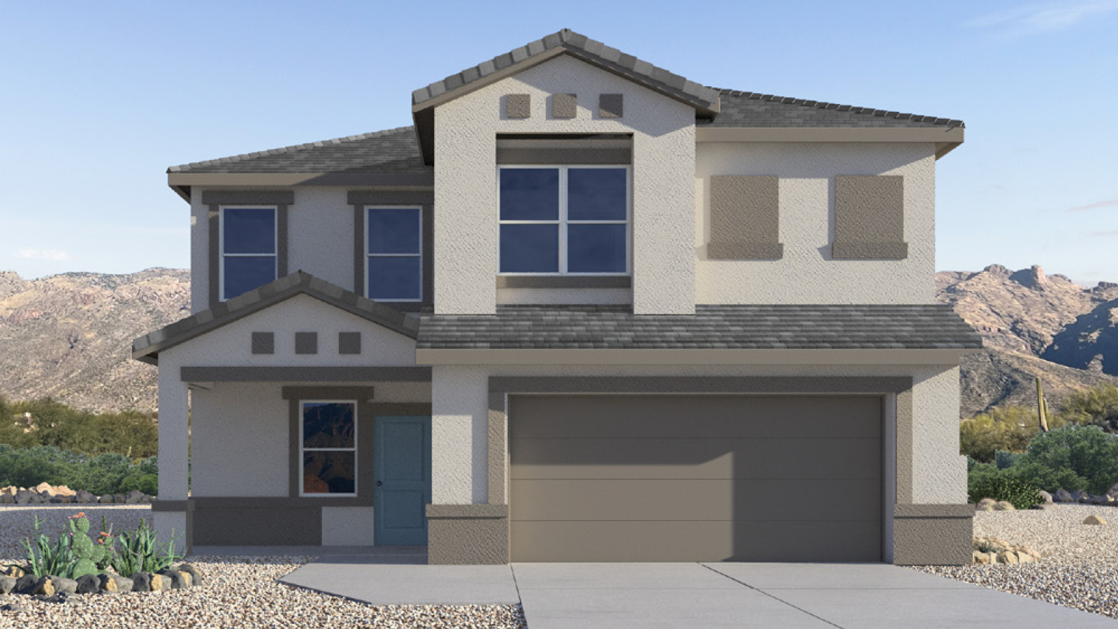 Elevation option C of The Lariat at The Oasis at Rocking K presents an exceptional living experience that blends comfort and style within its thoughtfully crafted 2,624 square feet. This two-story, four-bedroom, two full bathroom, and one half-bathroom home offers space and room to grow. This home features a three-car tandem garage. The Lariat home is designed to cater to a variety of lifestyle needs, offering both privacy and open spaces that encourage togetherness. As you step into the welcoming entryway, you're led into a spacious great room that seamlessly connects with the dining room and kitchen, creating a perfect setting for daily living and entertaining. The kitchen is a true culinary delight, featuring elegant countertops, shaker-style cabinets, and a modern layout that includes a pantry for additional storage.  Each home in The Oasis at Rocking K is equipped with D.R. Horton’s Home is Connected® Smart Home package, which includes a smart thermostat, video doorbell, keyless entry, Wi-Fi-enabled garage door opener, and Deako light switches. Additionally, these homes meet the stringent DOE Zero Energy Ready Home standards, making them not only comfortable and modern but also exceptionally energy efficient. With features like spray foam insulation, tankless water heaters and LED lighting, these homes are designed to reduce your environmental footprint and provide long-term savings on energy costs.  Living at Rocking K means being part of a vibrant, family-oriented community with a strong sense of connection among residents. The Oasis at Rocking K offers a variety of amenities, including ramadas, picnic tables, and grassy areas perfect for gatherings. Residents also have access to the greater Rocking K master-planned neighborhood amenities, such as a splashpad, large event lawn, walking paths, multipurpose fields, basketball and pickleball courts, and an innovative playground with a zip-line and jungle gym. The new K-8 school, set to open in 2025, is just one of the many features that make Rocking K ideal for families.  Life at Rocking K is further enriched by a lively calendar of lifestyle events, thoughtfully organized by the Rocking K Homeowners Association. These events are a cornerstone of community life, fostering a strong sense of connection among residents. Whether you’re looking to enjoy a quiet evening star gazing in the park or engage in fun activities with neighbors, there’s always something happening. The quarterly lifestyle calendar is packed with regular and seasonal events, including movie nights in the park, sports and summer camps for kids, and wine tasting events for adults. Families can join hiking groups, participate in trivia nights, or enjoy the various holiday celebrations. The community comes alive during the holidays with loads of themed events, arts and crafts fairs, and car shows. Rocking K’s commitment to providing a dynamic and engaging environment ensures that there’s always an opportunity to make memories and build lasting friendships right in your neighborhood. The Lariat at The Oasis at Rocking K isn’t just a house—it’s a home where memories are made, and a fulfilling lifestyle awaits.   Residents of Rocking K benefit from easy access to I-10, making commutes to Tucson and surrounding areas a breeze. The community is close to major employers such as Davis-Monthan Air Force Base, Raytheon, and the University of Arizona, as well as top-notch healthcare facilities like TMC Rincon and Northwest Hospital East. The nearby Houghton Town Center and Houghton Rd. business corridor offer convenient shopping, dining, and services.  For outdoor enthusiasts, Rocking K is surrounded by natural beauty and recreational opportunities. Explore the hiking and biking trails at Colossal Cave Mountain Park, Saguaro National Park East, and the Arizona Trail. Enjoy golfing at Del Lago Golf Course or take a short drive to Sonoita for a day trip to Arizona’s Wine Country. Whether it’s hiking, camping, or simply taking in the stunning views, Rocking K is your gateway to the great outdoors. With 360-degree mountain views, calm and quiet evenings, and a location that’s close to everything you need, Rocking K is truly a community where you can thrive. Experience the best of Arizona living at The Oasis at Rocking K, where your new home awaits in a community that offers everything you need for a fulfilling lifestyle.