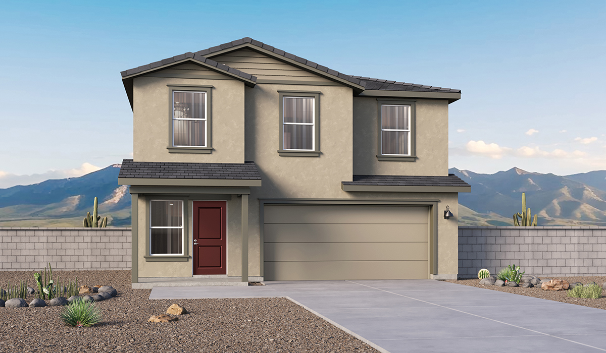Introducing The Kleindale, a brand new stunning two-story home within the master-planned community of The Oasis at Rocking K by D.R. Horton in Vail, Arizona.  This spacious and beautifully designed two-story home offers 2,384 sq. ft., five bedrooms, three full bathrooms, and versatile 2-3 tandem car garage. This impressive layout is ideal for large households, multigenerational living, or anyone who simply wants room to grow, gather, and live comfortably.  A welcoming front porch leads you into the entryway, which flows into the expansive open-concept great room, dining area, and kitchen. The kitchen features stainless steel gas range, microwave, and dishwasher, and plenty of storage space. With thoughtful design and abundant natural light, the main floor truly feels like the heart of the home. One of the standout features of The Kleindale is the fifth bedroom located on the main floor with convenient access to a full bathroom, making it perfect for a guest suite or private home office.  A spacious and private second floor continues the living space with a generous loft leading to the primary bedroom, complete with an en-suite bathroom and large walk-in closet. Three additional bedrooms are also located on the second floor each offering plenty of space for family, guests, or work-from-home needs. The upstairs also includes a full bathroom and laundry room.  Our homes at Rocking K by D.R. Horton are designed with the future in mind. Each home features a light lace stucco exterior, landscaped front yards with auto drip irrigation, and large backyards that are fully fenced and ready for your personal touch. Inside, the Home is Connected® Smart Home package brings modern convenience to your fingertips with a smart thermostat, video doorbell, keyless entry, and a Wi-Fi® enabled garage door opener.  Step outside to a spacious backyard, where you can unwind and enjoy Vail’s beautiful weather year-round. Whether you’re sipping your morning coffee or hosting a weekend barbecue, this outdoor space serene surroundings of Rocking K.  With its expansive living spaces, flexible bedroom arrangements, and thoughtful deign throughout, The Kleindale offers the ultimate combination of comfort, convenience, and room to thrive. Living in Rocking K offers a variety of amenities, including playgrounds with jungle gyms, parks, ramadas, and walking and biking trails that encourage a healthy and active lifestyles.