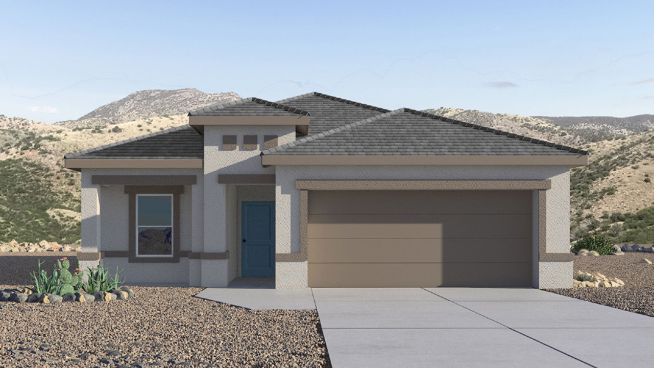 Elevation option C of The Dalton at The Oasis at Rocking K presents an exceptional living experience that blends comfort and style within its thoughtfully crafted 1,569 square feet. This one-story, four-bedroom, two-bathroom home is designed to cater to a variety of lifestyle needs, offering both privacy and open spaces that encourage togetherness. As you step into the welcoming entryway, you're led into a spacious great room that seamlessly connects with the dining room and kitchen, creating a perfect setting for daily living and entertaining. The kitchen is a true culinary delight, featuring elegant quartz countertops, 42” shaker-style cabinets, and a modern layout that includes a pantry for additional storage.  The primary suite, located at the rear of the home, serves as a private oasis with a walk-in closet and a luxurious bathroom, complete with dual sinks and high-quality fixtures. The additional three bedrooms are positioned towards the front of the home, providing ample space for family, guests, or a home office setup. Each bedroom is well-proportioned, offering comfort and flexibility in their use.  The Dalton also features a covered patio, ideal for outdoor dining and relaxation, where you can enjoy the breathtaking views and Arizona sunsets that The Oasis at Rocking K is known for. The home includes a two-car garage, providing ample storage and parking space. Additionally, the front yard is meticulously landscaped with auto drip irrigation, ensuring your home’s curb appeal remains pristine year-round.  Living in The Oasis at Rocking K means enjoying a community filled with modern conveniences and natural beauty. Each home, including The Dalton, is equipped with D.R. Horton’s Home is Connected® Smart Home package, ensuring you have the latest in home automation technology. With additional energy-efficient features like spray foam insulation, a tankless water heater, and LED lighting, The Dalton is designed to offer long-term savings and environmental sustainability.  This home isn’t just a place to live; it’s part of a vibrant community where residents can take advantage of amenities such as walking trails, playgrounds, and community events that foster a strong sense of connection among neighbors. The Dalton at The Oasis at Rocking K isn’t just a house—it’s a home where memories are made and a fulfilling lifestyle awaits.