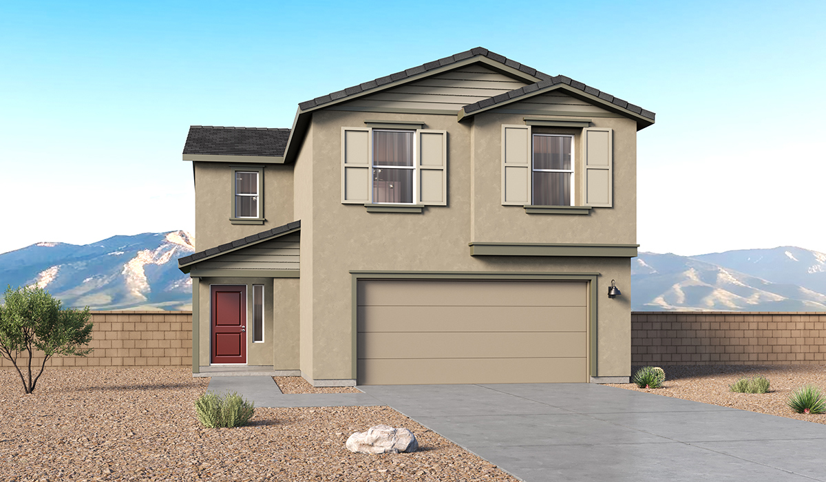 Discover the Gila at Hanson Ridge in Vail, AZ. A versatile two-story floor plan offering 2,057 sq. ft. of comfortable and modern living space.  Thoughtfully crafted for households of all sizes, the Gila features four bedrooms, a spacious loft, and three full bathrooms, ensuring every family member has their own space to unwind and recharge.  A standout highlight of this home is the guest-style suite on the main floor, offering convenient access to a full bathroom. Perfect for visitors, multi-generational living, or private home office, this main-level bedroom offers exceptional flexibility.  The main floor creates an inviting flow, with a generous great room that connects seamlessly to the dining area and kitchen. The kitchen features Shaker-style cabinetry and ample storage space. Upstairs, the Gila continues to impress with thoughtful design and family-friendly layout. The well-appointed primary bedroom includes a private en-suite bathroom and large walk-in closet. Bedrooms 2 and 3, along with the loft, share a full bathroom conveniently located for easy access. An additional standout feature is Bedroom 2, which includes a large walk-in closet, a perfect setup for teens, young adults, or anyone who appreciates extra storage and personal space. The second floor also features a large laundry room, conveniently located near the bedrooms.  With three full bathrooms, smartly arranged bedrooms, and spaces crafted for comfort and flexibility, the Gila is designed to meet the needs of today’s busy and evolving lifestyles.  The Gila is designed with energy efficiency in mind and features a tankless water heater, energy-efficient LED lighting, and high-performance insulation, helping to lower utility costs. Additionally, this home is equipped with D.R. Horton’s Home is Connected Smart Home package, which includes a smart thermostat, video doorbell, keyless entry, and Wi-Fi® enabled garage door opener.  Step outside to a spacious backyard, where you can unwind and enjoy Vail’s beautiful weather year-round. Living at Hanson Ridge means more than just having a beautiful home. The community offers a peaceful lifestyle with incredible desert landscapes, mountain views, and easy access to I-10 for convenient commutes to Tucson and surrounding areas.  *Images shown are for reference only. They depict The Gila model home and may not represent the actual home.