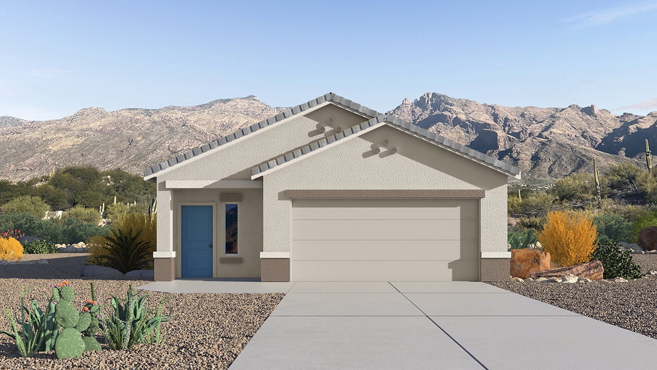 Step into The Diana at Hanson Ridge in Vail, Arizona – a thoughtfully crafted 1,558 sq. ft. single-story new home designed to offer a perfect harmony of comfort and desert elegance.  As you enter through the inviting front porch, you're welcomed into a bright and airy living space that flows seamlessly into the great room, dining area, and kitchen. This open-concept design is perfect for both casual family living and entertaining. The kitchen, with its granite countertops, modern appliances, and a convenient pantry, is both stylish and functional, making meal preparation a breeze.  The master suite, located at the rear of the home, provides a private retreat with a spacious bedroom, a large walk-in closet, and an en-suite bathroom featuring dual vanities and a walk-in shower. This suite offers a peaceful escape, ideal for relaxation after a day of enjoying the natural beauty surrounding Hanson Ridge.  Two additional bedrooms are thoughtfully placed to provide privacy and comfort, sharing a well-appointed full bathroom. The home also includes a utility room for added convenience and direct access to a two-car garage, making daily tasks efficient and easy.  Step outside from the great room to the covered patio, where you can enjoy Arizona’s beautiful weather year-round. Whether you're savoring a quiet morning or hosting an evening gathering, this outdoor space extends your living area into the tranquil surroundings of Hanson Ridge.  Living at Hanson Ridge means more than just having a beautiful home. The community offers a peaceful lifestyle with incredible desert landscapes, mountain views, and easy access to I-10 for convenient commutes to Tucson and surrounding areas. Designed with energy efficiency in mind, The Diana at Hanson Ridge meets DOE Zero Energy Ready Home standards, ensuring sustainability and long-term savings.  Experience the charm and comfort of The Diana at Hanson Ridge, where modern convenience meets the beauty of Arizona’s desert landscape.