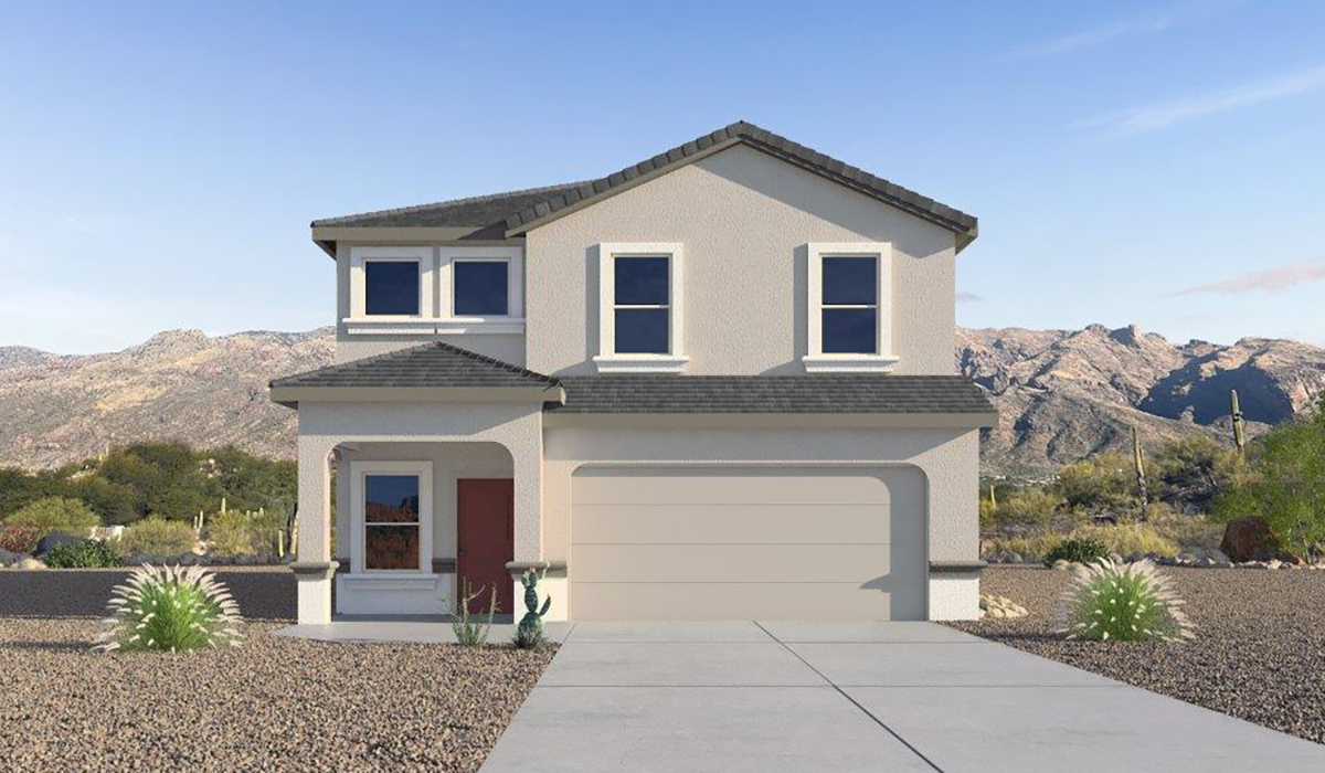 Welcome to The Madison at Hanson Ridge in Vail, Arizona – a beautifully designed 2,522 sq. ft. two-story floor plan designed for families seeking both luxury and functionality.  As you step through the inviting front porch, you're greeted by a thoughtfully designed entryway that leads into the heart of the home. The main level features a spacious great room that flows effortlessly into the dining area and the kitchen, making it an ideal space for entertaining and family gatherings. The kitchen is equipped with elegant quartz countertops, a large central island with a breakfast bar, modern appliances, and a pantry that provides ample storage, ensuring that the kitchen is as functional as it is stylish.  The main floor also includes a bedroom with easy access to a full bathroom, making it a perfect guest suite or a private home office. The convenient bathroom and direct access to the two-car garage enhance the home’s functionality, while the nearby utility room adds a layer of practicality to daily living.  Heading upstairs, you’ll find the family’s private quarters. The primary suite is a true retreat, featuring a generously sized bedroom, a large walk-in closet, and an en-suite bathroom. The upper level also includes three additional bedrooms, a full bathroom, and a versatile loft area that can be tailored to fit your lifestyle, whether as a playroom, home office, or additional living space.  Back downstairs, step outside from the great room to the covered patio, where you can enjoy Tucson’s stunning weather year-round. Whether you’re hosting an outdoor gathering or simply relaxing after a long day, this space extends your living area and enhances the home’s inviting ambiance.  Designed with energy efficiency in mind, The Madison at Hanson Ridge is a DOE Zero Energy Ready Home, ensuring sustainability, comfort, and long-term savings.