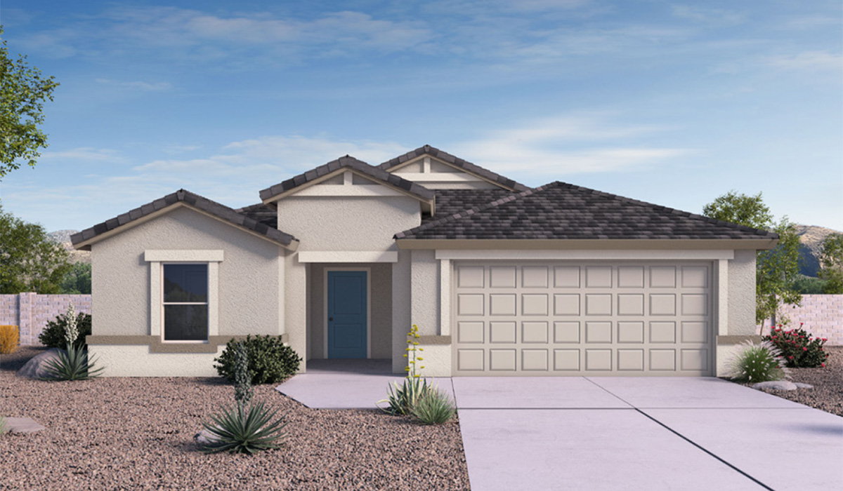 Step into The Denton at Hanson Ridge in Vail, Arizona - a thoughtfully crafted 1,590 sq. ft. single-story new home designed to offer a perfect harmony of comfort and desert elegance.  As you enter through the inviting front porch, you're welcomed into a bright and airy entry space that flows seamlessly into the great room, dining area, and kitchen. This open-concept design is perfect for both casual family living and entertaining. The kitchen, with its Quartz countertops, modern appliances, and a convenient pantry, is both stylish and functional, making meal preparation a breeze.  The primary suite, located at the rear of the home, provides a private retreat with a spacious bedroom, a large walk-in closet, and an en-suite bathroom featuring large vanity with sink or double optional sink, walk-in shower, and walk-in closet.  Whether you’re planning to create a dream outdoor oasis or simply enjoy the natural surroundings, this space offers endless possibilities. Built with modern living in mind, The Denton floor plan includes D.R. Horton’s Home is Connected® Smart Home package, featuring a smart thermostat, video doorbell, keyless entry, and a Wi-Fi enabled garage door opener. Energy efficiency is also a priority, with spray foam insulation and designs that meet the DOE Zero Energy Ready Home standards, ensuring long-term savings and environmental benefits.  Located within the serene Hanson Ridge community, residents of The Denton enjoy the luxury of space combined with easy access to urban amenities. Come home to The Denton, where comfort, style, and the beauty of Arizona living come together in perfect harmony.  *Images shown are for reference only. They depict The Denton model home and may not represent the actual home.