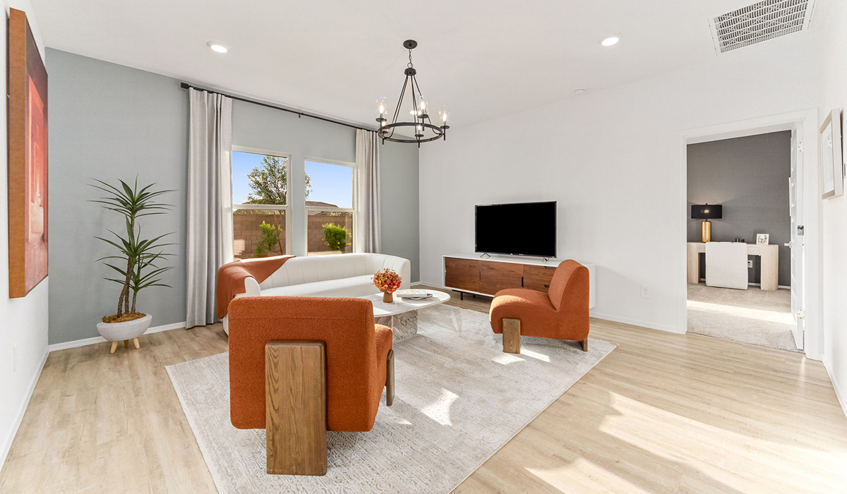 Step into The Cali at Hanson Ridge in Vail, Arizona - a thoughtfully crafted 1,823 sq. ft. single-story new home designed to offer a perfect harmony of comfort and desert elegance. As you enter through the inviting front porch, you're welcomed into a bright and airy living space that flows seamlessly into the great room, dining area, and kitchen. This open-concept design is perfect for both casual family living and entertaining. The kitchen, with its Quartz countertops, modern appliances, and a convenient pantry, is both stylish and functional, making meal preparation a breeze. The primary suite, located at the rear of the home, provides a private retreat with a spacious bedroom, a large walk-in closet, and an en-suite bathroom featuring dual vanities and a walk-in shower.  Whether you’re planning to create a dream outdoor oasis or simply enjoy the natural surroundings, this space offers endless possibilities. Built with modern living in mind, The Cali includes D.R. Horton’s Home is Connected® Smart Home package, featuring a smart thermostat, video doorbell, keyless entry, and a Wi-Fi enabled garage door opener. Energy efficiency is also a priority, with spray foam insulation and designs that meet the DOE Zero Energy Ready Home standards, ensuring long-term savings and environmental benefits.  Located within the serene Hanson Ridge community, residents of The Cali enjoy the luxury of space combined with easy access to urban amenities. Come home to The Cali, where comfort, style, and the beauty of Arizona living come together in perfect harmony.  *Images shown are for reference only. They depict the sales model home and may not represent the actual home.