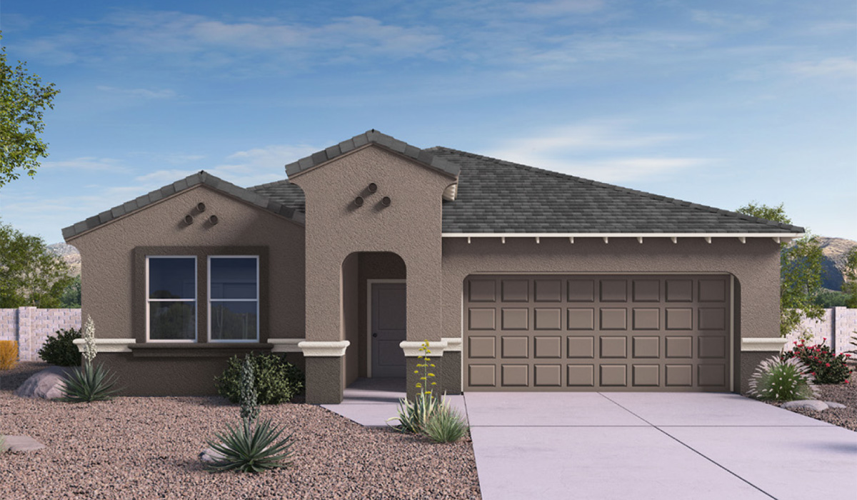 Discover the Dalea at Hanson Ridge in Vail, Arizona - a beautifully designed single-story home that perfectly balances comfort and elegance. This thoughtfully crafted floor plan features four bedrooms and a 3-car tandem garage. Whether you're looking for extra space or a more open layout, the Dalea is designed to suit your lifestyle with style and functionality in every detail.  As you enter through the inviting front porch, you're welcomed into a bright and airy living space that flows seamlessly into the great room, dining area, and kitchen. This open-concept design is perfect for both family gatherings and entertaining. The kitchen features Quartz countertops, Shaker Style Cabinetry, modern appliances, and a convenient pantry, making meal preparation a breeze.  The primary suite, located at the rear of the home, providing a private retreat with a spacious a large walk-in closet, and en-suite bathroom featuring dual vanities and a walk-in shower. This suite offers a peaceful escape, ideal for relaxation. This thoughtfully designed four to five-bedroom home offers privacy and comfort with three bathrooms. The Dalea plan also includes a utility room and two-car garage with the option of three-car garage.   Living at Hanson Ridge means more than just having a beautiful home. The community offers a peaceful lifestyle with incredible desert landscapes, mountain views, and easy access to I-10 for convenient commutes to Tucson and surrounding areas. Designed with energy efficiency in mind, The Dalea at Hanson Ridge meets Zero Energy Ready Home standards, ensuring sustainability and long-term savings.  Experience the charm and comfort of The Dalea at Hanson Ridge, where modern convenience meets the beauty of Arizona’s desert landscape.