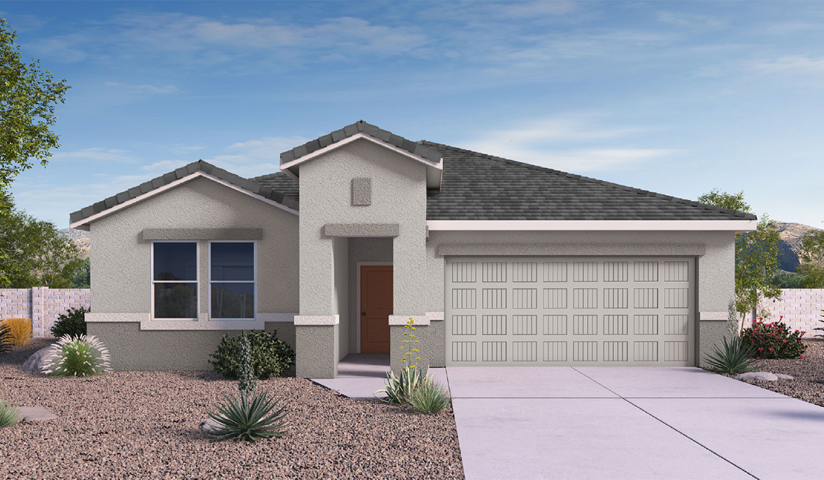 Discover the Dalea at Hanson Ridge in Vail, Arizona - a beautifully designed single-story home that perfectly balances comfort and elegance. This thoughtfully crafted floor plan offers two spacious layout options: a 2,058 sq. ft. home featuring four bedrooms and a 3-car tandem garage, or a 2,224 sq. ft. layout with five bedrooms and a two-car garage. Whether you're looking for extra space or a more open layout, the Dalea is designed to suit your lifestyle with style and functionality in every detail.  As you enter through the inviting front porch, you're welcomed into a bright and airy living space that flows seamlessly into the great room, dining area, and kitchen. This open-concept design is perfect for both family gatherings and entertaining. The kitchen features Quartz countertops, Shaker Style Cabinetry, modern appliances, and a convenient pantry, making meal preparation a breeze.  The primary suite, located at the rear of the home, providing a private retreat with a spacious a large walk-in closet, and en-suite bathroom featuring dual vanities and a walk-in shower. This suite offers a peaceful escape, ideal for relaxation. This thoughtfully designed four to five-bedroom home offers privacy and comfort with three bathrooms. The Dalea plan also includes a utility room and two-car garage with the option of three-car garage.   Living at Hanson Ridge means more than just having a beautiful home. The community offers a peaceful lifestyle with incredible desert landscapes, mountain views, and easy access to I-10 for convenient commutes to Tucson and surrounding areas. Designed with energy efficiency in mind, The Dalea at Hanson Ridge meets Zero Energy Ready Home standards, ensuring sustainability and long-term savings.  Experience the charm and comfort of The Dalea at Hanson Ridge, where modern convenience meets the beauty of Arizona’s desert landscape.