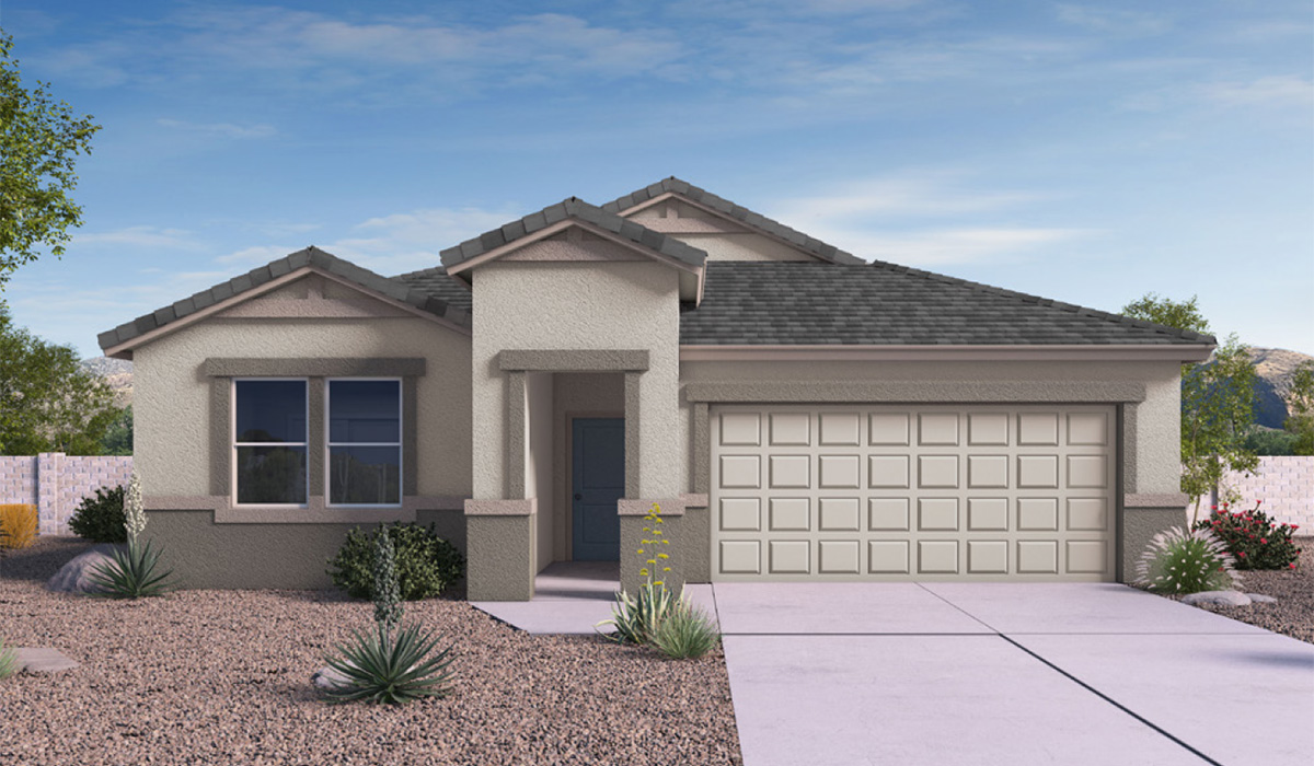 Discover the Dalea at Hanson Ridge in Vail, Arizona - a beautifully designed single-story home that perfectly balances comfort and elegance. This thoughtfully crafted floor plan offers two spacious layout options: a 2,058 sq. ft. home featuring four bedrooms and a 3-car tandem garage, or a 2,224 sq. ft. layout with five bedrooms and a two-car garage. Whether you're looking for extra space or a more open layout, the Dalea is designed to suit your lifestyle with style and functionality in every detail.  As you enter through the inviting front porch, you're welcomed into a bright and airy living space that flows seamlessly into the great room, dining area, and kitchen. This open-concept design is perfect for both family gatherings and entertaining. The kitchen features Quartz countertops, Shaker Style Cabinetry, modern appliances, and a convenient pantry, making meal preparation a breeze.  The primary suite, located at the rear of the home, providing a private retreat with a spacious a large walk-in closet, and en-suite bathroom featuring dual vanities and a walk-in shower. This suite offers a peaceful escape, ideal for relaxation. This thoughtfully designed four to five-bedroom home offers privacy and comfort with three bathrooms. The Dalea plan also includes a utility room and two-car garage with the option of three-car garage.   Living at Hanson Ridge means more than just having a beautiful home. The community offers a peaceful lifestyle with incredible desert landscapes, mountain views, and easy access to I-10 for convenient commutes to Tucson and surrounding areas. Designed with energy efficiency in mind, The Dalea at Hanson Ridge meets Zero Energy Ready Home standards, ensuring sustainability and long-term savings.  Experience the charm and comfort of The Dalea at Hanson Ridge, where modern convenience meets the beauty of Arizona’s desert landscape.