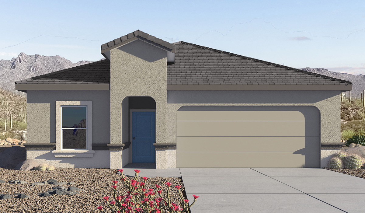 Welcome to The Harris at Barnett Village in Marana, Arizona – our beautifully designed home, offering 1,856 sq. ft. of modern living space that combines elegance with functionality.  Step through the inviting front porch and into a thoughtfully planned interior that begins with a welcoming entryway. This home features two of the four bedrooms near the entrance of the home, both sharing easy access to a full bathroom. These rooms are perfect for guests, children, or even a home office, providing comfort for various lifestyle needs.  As you continue through the spacious great room is revealed, the central hub of the home that seamlessly connects to the dining area and kitchen. The kitchen is a chef’s delight, complete with quartz countertops, large island with a breakfast bar, walk-in pantry, and state-of-the-art appliances.  Adjacent to the great room, a private hallway leads to the primary suite – a tranquil retreat within the home. The primary bedroom features a large walk-in closet and en-suite bathroom. Additionally, the suite offers direct access to a powder room, enhancing the convenience and privacy of this luxurious space.  The Harris also includes a utility room and a two-car garage adding to the home’s practical features, ensuring that daily routines are smooth and efficient.  Step outside to the covered patio, where you can unwind and take in the scenic beauty of Barnett Village. Whether you’re enjoying a quiet morning coffee or hosting a lively evening gathering, this outdoor space extends your living area and provides the perfect backdrop for Arizona’s desert landscapes.  Designed with energy efficiency, The Harris at Barnett Village is DOE Zero Energy Ready Home certified.  *Images shown are for reference only. They depict the sales model home and may not represent the actual home.