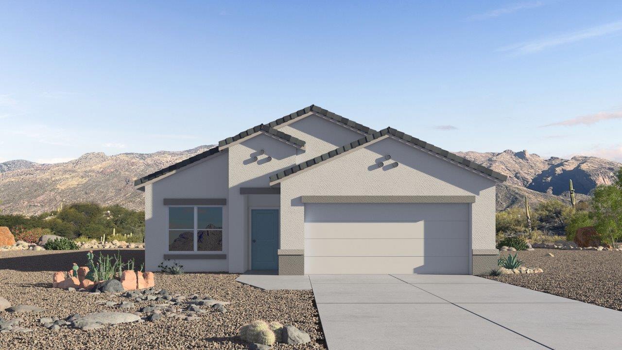Welcome to The Parker at Barnett Village in Marana, Arizona – a stunning 1,909 sq. ft. single-story new home that combines space, comfort, and modern design for today’s growing families.  As you step through the inviting front porch and into the entryway, you’re immediately greeted by a well-thought-out floorplan that offers ample space for everyone. Just off the entry, Bedroom 5 is ideally situated for guests or as a private home office, complete with easy access to a full bathroom.  Moving further into the home, the spacious great room serves as the heart of The Parker. This open-concept area connects seamlessly to the dining room and kitchen, creating a perfect setting for both family gatherings and everyday living. The kitchen is a chef’s delight, featuring sleek granite countertops, modern appliances, a large island with a breakfast bar, and a walk-in pantry that ensures plenty of storage space.  Down a private hallway, you’ll discover the luxurious master suite. This spacious bedroom offers a serene retreat within the home, complete with a large walk-in closet and an en-suite bathroom featuring dual vanities and a walk-in shower. Three additional bedrooms are located nearby, sharing access to a full bathroom, making it easy to accommodate family and guests alike.  The Parker also includes a utility room conveniently located near the bedrooms, and a two-car garage that offers both storage and functionality.  Step outside from the great room to the covered patio – an ideal spot for enjoying Arizona’s beautiful weather year-round. Whether you’re hosting a barbecue or simply relaxing with a book, this outdoor space extends your living area into the serene surroundings of Barnett Village.  Designed with energy efficiency in mind, The Parker at Barnett Village is DOE Zero Energy Ready Home certified, ensuring a sustainable and cost-effective living environment.