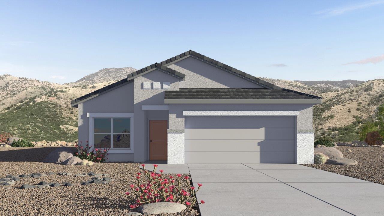 Welcome to The Parker at Barnett Village in Marana, Arizona – a stunning 1,909 sq. ft. single-story new home that combines space, comfort, and modern design for today’s growing families.  As you step through the inviting front porch and into the entryway, you’re immediately greeted by a well-thought-out floorplan that offers ample space for everyone. Just off the entry, Bedroom 5 is ideally situated for guests or as a private home office, complete with easy access to a full bathroom.  Moving further into the home, the spacious great room serves as the heart of The Parker. This open-concept area connects seamlessly to the dining room and kitchen, creating a perfect setting for both family gatherings and everyday living. The kitchen is a chef’s delight, featuring sleek granite countertops, modern appliances, a large island with a breakfast bar, and a walk-in pantry that ensures plenty of storage space.  Down a private hallway, you’ll discover the luxurious master suite. This spacious bedroom offers a serene retreat within the home, complete with a large walk-in closet and an en-suite bathroom featuring dual vanities and a walk-in shower. Three additional bedrooms are located nearby, sharing access to a full bathroom, making it easy to accommodate family and guests alike.  The Parker also includes a utility room conveniently located near the bedrooms, and a two-car garage that offers both storage and functionality.  Step outside from the great room to the covered patio – an ideal spot for enjoying Arizona’s beautiful weather year-round. Whether you’re hosting a barbecue or simply relaxing with a book, this outdoor space extends your living area into the serene surroundings of Barnett Village.  Designed with energy efficiency in mind, The Parker at Barnett Village is DOE Zero Energy Ready Home certified, ensuring a sustainable and cost-effective living environment.