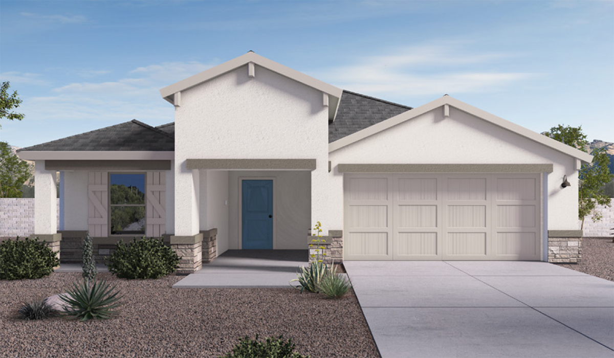 Explore The Denton at Barnett Village in Marana, Arizona – a spacious 1,615 sq. ft. single-story home designed to accommodate both comfort and convenience for modern living.    As you step through the front porch and into the welcoming entryway, you're immediately led into a thoughtfully designed space that maximizes every square foot. Near the front of the home, you’ll find two bedrooms and full bathroom.  Continuing through the home, you’ll enter the heart of The Denton – an expansive great room that seamlessly connects to the dining area and kitchen area. This open-concept space is perfect for entertaining or everyday family living, allowing for a fluid transition from cooking to dining to relaxation. The kitchen is equipped with sleek quartz countertops, modern appliances, a walk-in pantry, and an island that doubles as a breakfast bar, providing ample space for meal prep and casual dining.  Adjacent to the great room, you find the primary bedroom, a private sanctuary with a large walk-in closet and an en-suite bathroom.  The Denton also includes a utility room that adds functionality and storage options to the home, as well as direct access to a two-car garage.  Step outside from the great room to the covered patio – a perfect spot to enjoy Arizona’s beautiful weather year-round, whether you’re sipping your morning coffee or hosting an evening barbecue.  Designed with energy efficiency in mind, The Denton at Barnett Village is DOE Zero Energy Ready Home certified, ensuring long-term savings and a comfortable living environment.  *Images shown are for reference only. They depict the Denton model and may not represent the actual home.