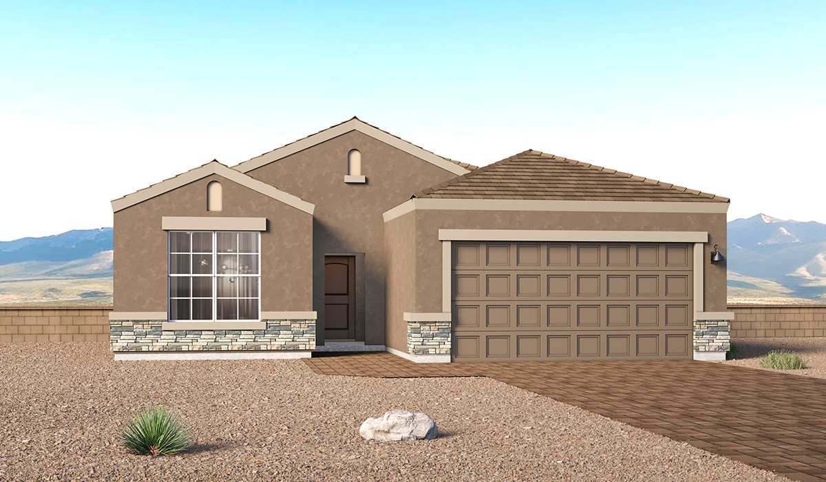 Introducing the Hampton — a thoughtfully designed new floor plan at Solterra by D.R. Horton in Green Valley. Offering 1,658 square feet of well-planned living space, the Hampton blends modern convenience with timeless style, creating a home that is both inviting and efficient.  Upon entering, you’re welcomed into an open-concept design that maximizes every square foot. The expansive great room anchors the home and flows seamlessly into the dining area and kitchen, making the space ideal for everyday living and entertaining alike. The kitchen features a spacious center island, quartz countertops, Shaker-style cabinetry, and a dedicated pantry, delivering a clean, modern aesthetic with ample storage for all your culinary essentials.  The Hampton offers two bedrooms and a versatile study, providing flexibility for guests, hobbies, or a home office. The primary suite is thoughtfully positioned at the rear of the home for added privacy and includes a walk-in closet and a well-appointed en-suite bathroom. Near the front of the home, the guest bedroom offers convenient access to a full bathroom, ensuring comfort for visitors.  Designed with both comfort and functionality in mind, the Hampton includes a utility room conveniently located near the kitchen and garage, offering easy access to the laundry area and additional storage. A covered back patio extends the living space outdoors—perfect for relaxing and enjoying Green Valley’s beautiful year-round weather.  Homes at Solterra showcase elegant interiors paired with distinctive exterior features, including Spanish lace stucco, landscaped front yards with auto drip irrigation, and fully fenced backyards. Covered front porches and back patios create inviting spaces to unwind and take in Green Valley’s breathtaking sunsets. Inside, D.R. Horton’s Home is Connected® Smart Home package enhances everyday living with a smart thermostat, video doorbell, keyless entry, and a Wi-Fi–enabled garage door opener.  Outdoor enthusiasts will appreciate the close proximity to scenic neighborhood parks, Colossal Cave Mountain Park, and an abundance of walking and biking trails that weave throughout Green Valley—making the Hampton an ideal blend of comfort, style, and outdoor living.