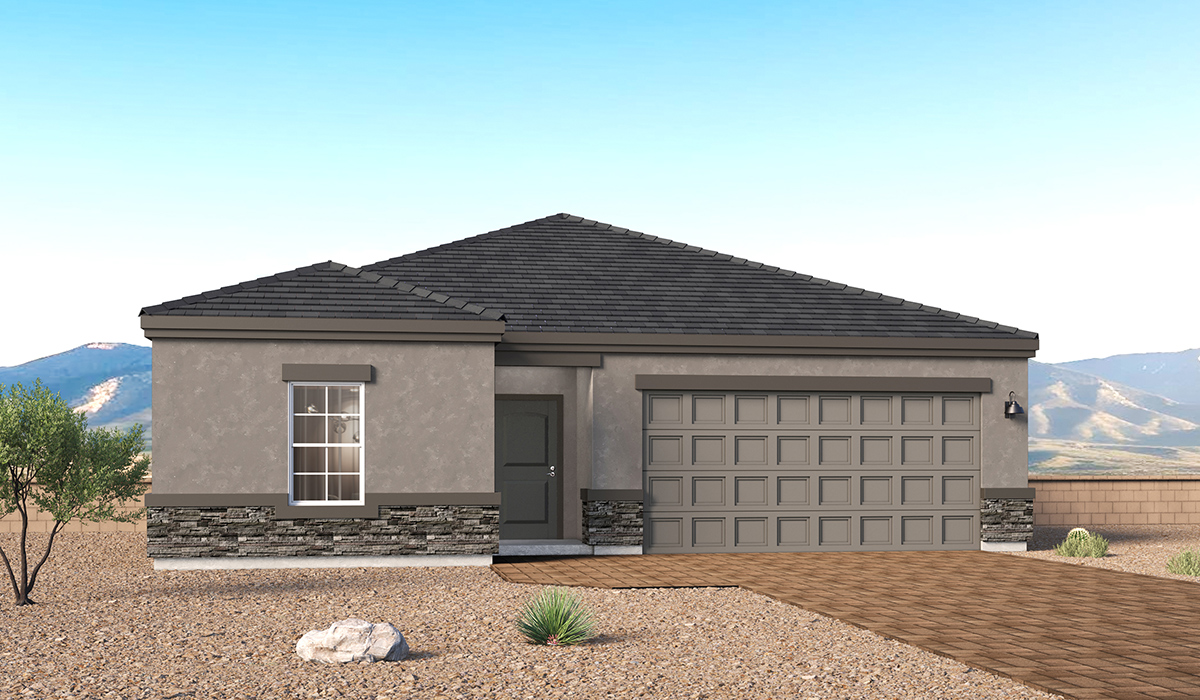 Introducing the Thomas — a thoughtfully designed new floor plan at Solterra by D.R. Horton in Green Valley. Offering 1,796 square feet of well-balanced living space, the Thomas is ideal for those seeking a home that feels both comfortable and highly functional.  Step inside through the welcoming entryway and discover an open-concept layout designed to make the most of every square foot. The expansive great room anchors the home and flows seamlessly into the dining area and kitchen, creating an inviting space for everyday living and entertaining. The kitchen features a spacious center island, quartz countertops, Shaker-style cabinetry, and a dedicated pantry, combining modern style with practical storage solutions.  The Thomas is available in two- and three-bedroom configurations, offering flexibility to meet a variety of lifestyle needs. The primary suite is thoughtfully located at the rear of the home for added privacy and includes a walk-in closet and a well-appointed en-suite bathroom. Near the front of the home, a guest bedroom and study share convenient access to a full bathroom, creating a functional layout for guests, work-from-home needs, or additional living space.  Designed with comfort and efficiency in mind, the Thomas includes a utility room conveniently located near the kitchen and garage, providing easy access to the laundry area and additional storage. A covered back patio extends the living space outdoors—perfect for relaxing and enjoying Green Valley’s beautiful year-round weather.  Homes at Solterra feature elegant, modern interiors paired with distinctive exterior details, including Spanish lace stucco, landscaped front yards with auto drip irrigation, and fully fenced backyards. Covered front porches and back patios offer ideal spaces to unwind and take in Green Valley’s breathtaking sunsets. Inside, D.R. Horton’s Home is Connected® Smart Home package brings modern convenience to everyday living with a smart thermostat, video doorbell, keyless entry, and a Wi-Fi–enabled garage door opener.  Outdoor enthusiasts will enjoy easy access to scenic neighborhood parks, Colossal Cave Mountain Park, and an extensive network of walking and biking trails throughout Green Valley—making the Thomas a perfect blend of comfort, style, and lifestyle-driven design.