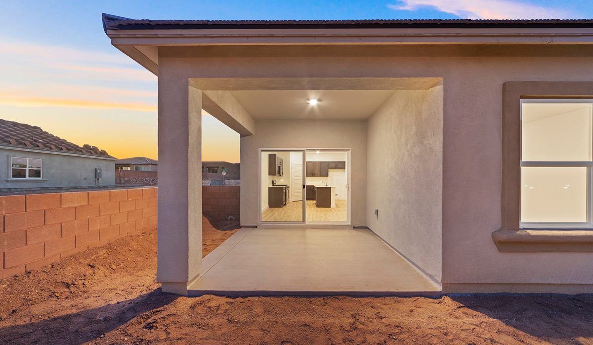 Introducing the York — a thoughtfully designed new floor plan at Solterra by D.R. Horton in Green Valley. Offering 1,863 square feet of well-planned living space, the York is ideal for those seeking a home that balances comfort, flexibility, and modern design.  Step inside through the welcoming entryway and experience an open-concept layout that maximizes every square foot. The expansive great room serves as the heart of the home, flowing seamlessly into the dining area and kitchen, perfect for both everyday living and entertaining. The kitchen features a spacious center island, quartz countertops, Shaker-style cabinetry, and a dedicated pantry, delivering a clean, modern aesthetic with ample storage for all your culinary essentials.  The York is available in two- and three-bedroom configurations, offering flexibility to meet a variety of lifestyle needs. The primary suite is thoughtfully located at the rear of the home for added privacy and includes a linen closet, walk-in closet, and a well-appointed ensuite bathroom. Near the front of the home is a powder room, guest bedroom with walk-in closet and ensuite bathroom, and study that creates a functional layout for guests, work-from-home needs, or additional living space.  Designed with both comfort and practicality in mind, the York includes a utility room conveniently located near the kitchen and garage, providing easy access to the laundry area and additional storage. A covered back patio extends the living space outdoors—ideal for relaxing and enjoying Green Valley’s beautiful year-round weather.  Homes at Solterra feature elegant, modern interiors paired with distinctive exterior details, including sand finish texture stucco, landscaped front yards with auto drip irrigation, and fully fenced backyards. Covered back patios offer inviting spaces to unwind and take in Green Valley’s breathtaking sunsets. Inside, D.R. Horton’s Home is Connected® Smart Home package enhances everyday living with a smart thermostat, video doorbell, keyless entry, and a Wi-Fi–enabled garage door opener.  Outdoor enthusiasts will appreciate the close proximity to scenic neighborhood parks, Colossal Cave Mountain Park, and an extensive network of walking and biking trails throughout Green Valley—making the York a perfect blend of comfort, style, and lifestyle-driven design.