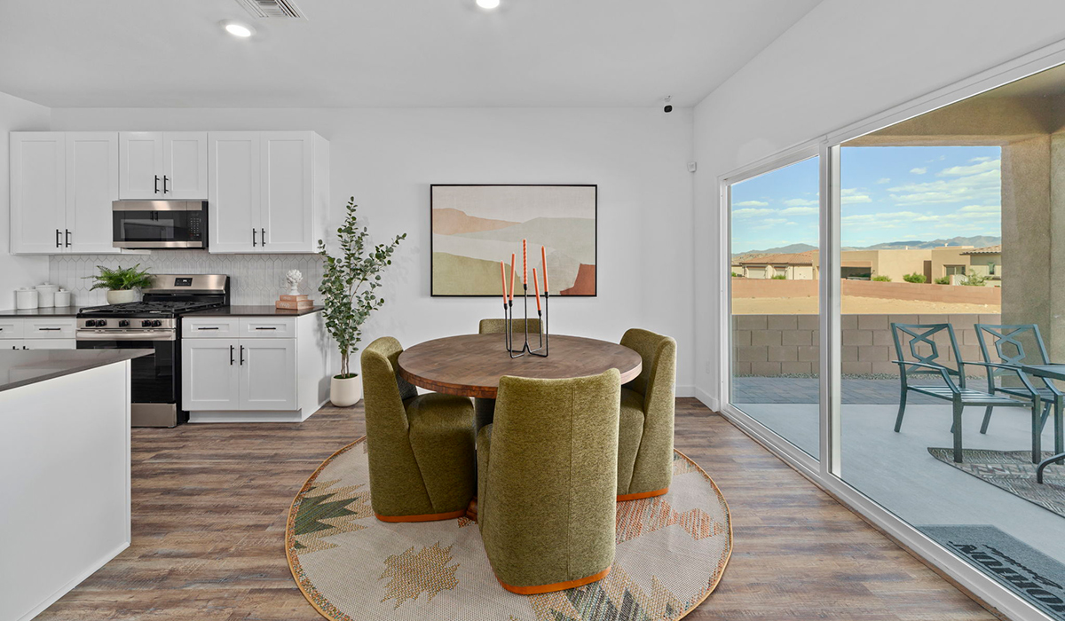 Introducing the York — a thoughtfully designed new floor plan at Solterra by D.R. Horton in Green Valley. Offering 1,863 square feet of well-planned living space, the York is ideal for those seeking a home that balances comfort, flexibility, and modern design.  Step inside through the welcoming entryway and experience an open-concept layout that maximizes every square foot. The expansive great room serves as the heart of the home, flowing seamlessly into the dining area and kitchen, perfect for both everyday living and entertaining. The kitchen features a spacious center island, quartz countertops, Shaker-style cabinetry, and a dedicated pantry, delivering a clean, modern aesthetic with ample storage for all your culinary essentials.  The York is available in two- and three-bedroom configurations, offering flexibility to meet a variety of lifestyle needs. The primary suite is thoughtfully located at the rear of the home for added privacy and includes a linen closet, walk-in closet, and a well-appointed ensuite bathroom. Near the front of the home is a powder room, guest bedroom with walk-in closet and ensuite bathroom, and study that creates a functional layout for guests, work-from-home needs, or additional living space.  Designed with both comfort and practicality in mind, the York includes a utility room conveniently located near the kitchen and garage, providing easy access to the laundry area and additional storage. A covered back patio extends the living space outdoors—ideal for relaxing and enjoying Green Valley’s beautiful year-round weather.  Homes at Solterra feature elegant, modern interiors paired with distinctive exterior details, including sand finish texture stucco, landscaped front yards with auto drip irrigation, and fully fenced backyards. Covered back patios offer inviting spaces to unwind and take in Green Valley’s breathtaking sunsets. Inside, D.R. Horton’s Home is Connected® Smart Home package enhances everyday living with a smart thermostat, video doorbell, keyless entry, and a Wi-Fi–enabled garage door opener.  Outdoor enthusiasts will appreciate the close proximity to scenic neighborhood parks, Colossal Cave Mountain Park, and an extensive network of walking and biking trails throughout Green Valley—making the York a perfect blend of comfort, style, and lifestyle-driven design.  *Images shown are for reference only. They depict the York model home and may not represent the actual home.