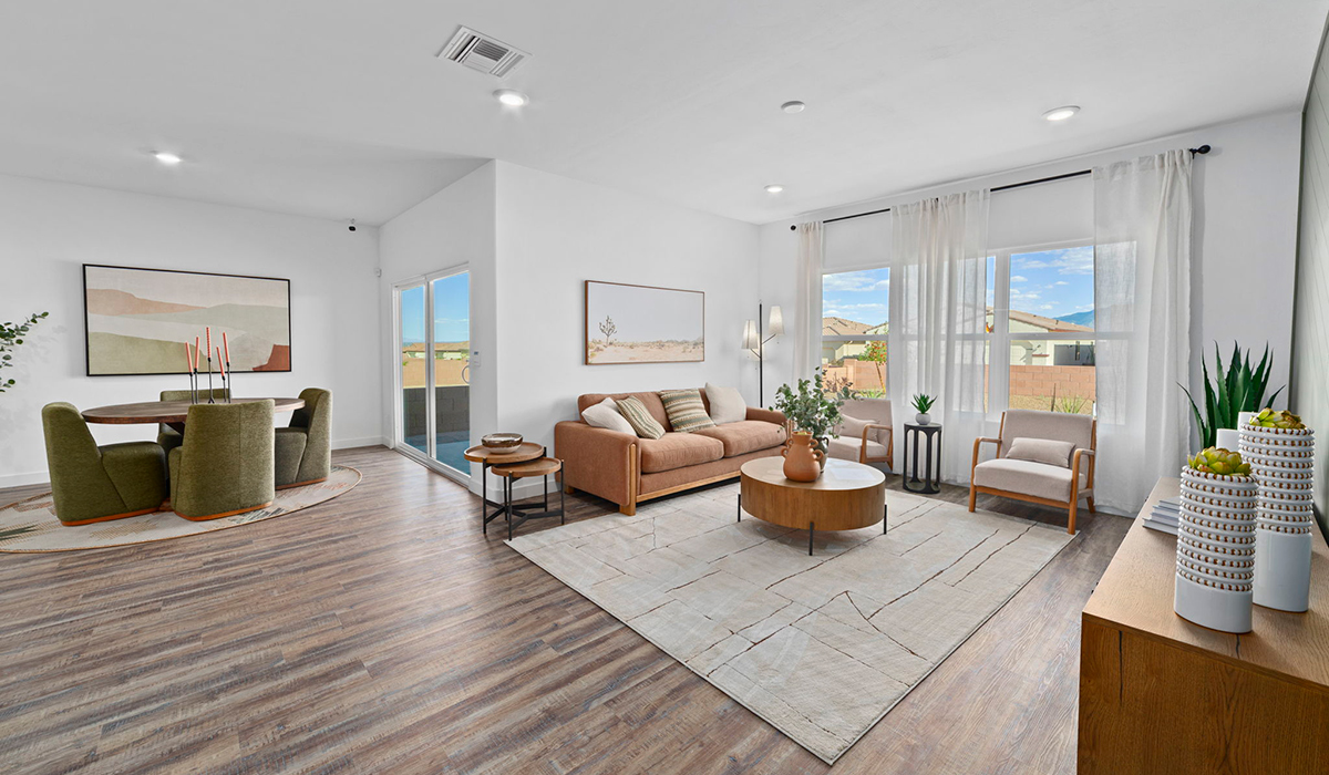 Introducing the York — a thoughtfully designed new floor plan at Solterra by D.R. Horton in Green Valley. Offering 1,863 square feet of well-planned living space, the York is ideal for those seeking a home that balances comfort, flexibility, and modern design.  Step inside through the welcoming entryway and experience an open-concept layout that maximizes every square foot. The expansive great room serves as the heart of the home, flowing seamlessly into the dining area and kitchen, perfect for both everyday living and entertaining. The kitchen features a spacious center island, quartz countertops, Shaker-style cabinetry, and a dedicated pantry, delivering a clean, modern aesthetic with ample storage for all your culinary essentials.  The York is available in two- and three-bedroom configurations, offering flexibility to meet a variety of lifestyle needs. The primary suite is thoughtfully located at the rear of the home for added privacy and includes a linen closet, walk-in closet, and a well-appointed ensuite bathroom. Near the front of the home is a powder room, guest bedroom with walk-in closet and ensuite bathroom, and study that creates a functional layout for guests, work-from-home needs, or additional living space.  Designed with both comfort and practicality in mind, the York includes a utility room conveniently located near the kitchen and garage, providing easy access to the laundry area and additional storage. A covered back patio extends the living space outdoors—ideal for relaxing and enjoying Green Valley’s beautiful year-round weather.  Homes at Solterra feature elegant, modern interiors paired with distinctive exterior details, including sand finish texture stucco, landscaped front yards with auto drip irrigation, and fully fenced backyards. Covered back patios offer inviting spaces to unwind and take in Green Valley’s breathtaking sunsets. Inside, D.R. Horton’s Home is Connected® Smart Home package enhances everyday living with a smart thermostat, video doorbell, keyless entry, and a Wi-Fi–enabled garage door opener.  Outdoor enthusiasts will appreciate the close proximity to scenic neighborhood parks, Colossal Cave Mountain Park, and an extensive network of walking and biking trails throughout Green Valley—making the York a perfect blend of comfort, style, and lifestyle-driven design.  *Images shown are for reference only. They depict the York model home and may not represent the actual home.