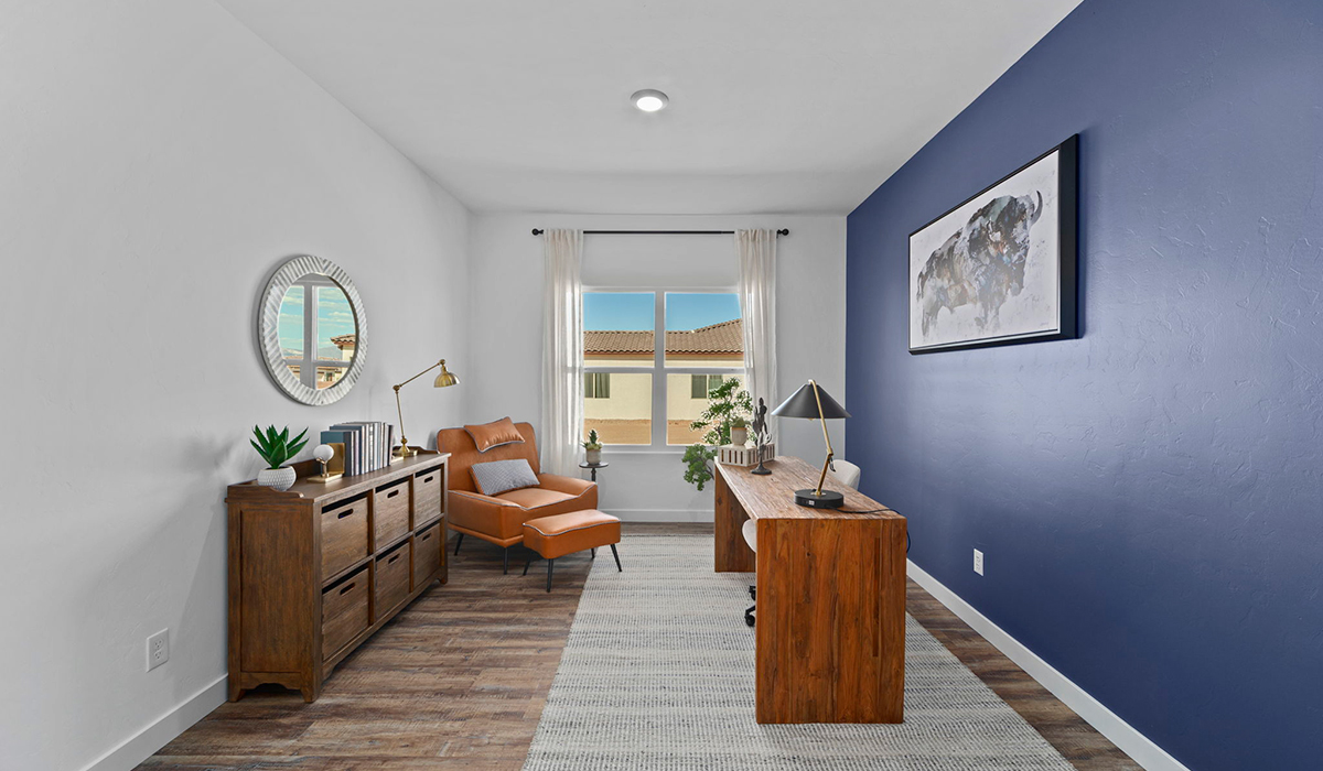 Introducing the York — a thoughtfully designed new floor plan at Solterra by D.R. Horton in Green Valley. Offering 1,863 square feet of well-planned living space, the York is ideal for those seeking a home that balances comfort, flexibility, and modern design.  Step inside through the welcoming entryway and experience an open-concept layout that maximizes every square foot. The expansive great room serves as the heart of the home, flowing seamlessly into the dining area and kitchen, perfect for both everyday living and entertaining. The kitchen features a spacious center island, quartz countertops, Shaker-style cabinetry, and a dedicated pantry, delivering a clean, modern aesthetic with ample storage for all your culinary essentials.  The York is available in two- and three-bedroom configurations, offering flexibility to meet a variety of lifestyle needs. The primary suite is thoughtfully located at the rear of the home for added privacy and includes a linen closet, walk-in closet, and a well-appointed ensuite bathroom. Near the front of the home is a powder room, guest bedroom with walk-in closet and ensuite bathroom, and study that creates a functional layout for guests, work-from-home needs, or additional living space.  Designed with both comfort and practicality in mind, the York includes a utility room conveniently located near the kitchen and garage, providing easy access to the laundry area and additional storage. A covered back patio extends the living space outdoors—ideal for relaxing and enjoying Green Valley’s beautiful year-round weather.  Homes at Solterra feature elegant, modern interiors paired with distinctive exterior details, including sand finish texture stucco, landscaped front yards with auto drip irrigation, and fully fenced backyards. Covered back patios offer inviting spaces to unwind and take in Green Valley’s breathtaking sunsets. Inside, D.R. Horton’s Home is Connected® Smart Home package enhances everyday living with a smart thermostat, video doorbell, keyless entry, and a Wi-Fi–enabled garage door opener.  Outdoor enthusiasts will appreciate the close proximity to scenic neighborhood parks, Colossal Cave Mountain Park, and an extensive network of walking and biking trails throughout Green Valley—making the York a perfect blend of comfort, style, and lifestyle-driven design.  *Images shown are for reference only. They depict the York model home and may not represent the actual home.