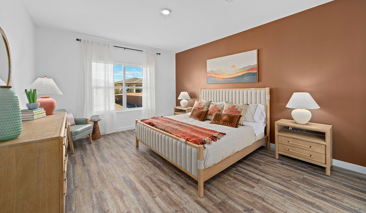 Introducing the York — a thoughtfully designed new floor plan at Solterra by D.R. Horton in Green Valley. Offering 1,863 square feet of well-planned living space, the York is ideal for those seeking a home that balances comfort, flexibility, and modern design.  Step inside through the welcoming entryway and experience an open-concept layout that maximizes every square foot. The expansive great room serves as the heart of the home, flowing seamlessly into the dining area and kitchen, perfect for both everyday living and entertaining. The kitchen features a spacious center island, quartz countertops, Shaker-style cabinetry, and a dedicated pantry, delivering a clean, modern aesthetic with ample storage for all your culinary essentials.  The York is available in two- and three-bedroom configurations, offering flexibility to meet a variety of lifestyle needs. The primary suite is thoughtfully located at the rear of the home for added privacy and includes a linen closet, walk-in closet, and a well-appointed ensuite bathroom. Near the front of the home is a powder room, guest bedroom with walk-in closet and ensuite bathroom, and study that creates a functional layout for guests, work-from-home needs, or additional living space.  Designed with both comfort and practicality in mind, the York includes a utility room conveniently located near the kitchen and garage, providing easy access to the laundry area and additional storage. A covered back patio extends the living space outdoors—ideal for relaxing and enjoying Green Valley’s beautiful year-round weather.  Homes at Solterra feature elegant, modern interiors paired with distinctive exterior details, including sand finish texture stucco, landscaped front yards with auto drip irrigation, and fully fenced backyards. Covered back patios offer inviting spaces to unwind and take in Green Valley’s breathtaking sunsets. Inside, D.R. Horton’s Home is Connected® Smart Home package enhances everyday living with a smart thermostat, video doorbell, keyless entry, and a Wi-Fi–enabled garage door opener.  Outdoor enthusiasts will appreciate the close proximity to scenic neighborhood parks, Colossal Cave Mountain Park, and an extensive network of walking and biking trails throughout Green Valley—making the York a perfect blend of comfort, style, and lifestyle-driven design.  *Images shown are for reference only. They depict the York model home and may not represent the actual home.