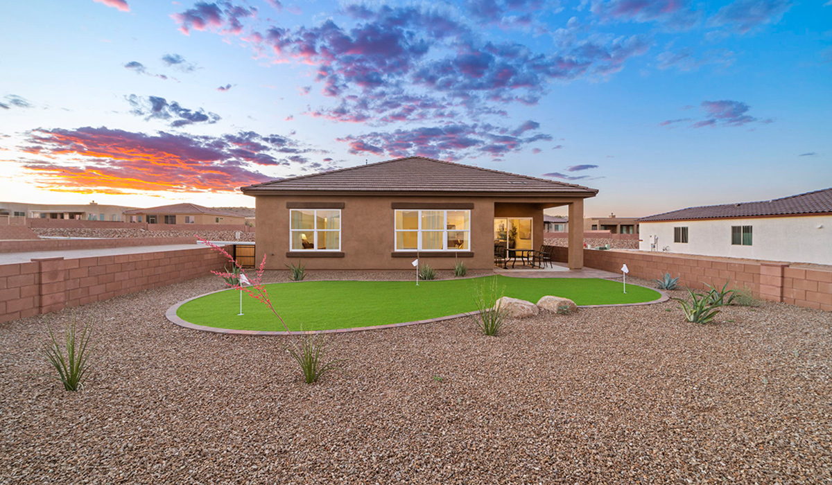 Introducing the York — a thoughtfully designed new floor plan at Solterra by D.R. Horton in Green Valley. Offering 1,863 square feet of well-planned living space, the York is ideal for those seeking a home that balances comfort, flexibility, and modern design.  Step inside through the welcoming entryway and experience an open-concept layout that maximizes every square foot. The expansive great room serves as the heart of the home, flowing seamlessly into the dining area and kitchen, perfect for both everyday living and entertaining. The kitchen features a spacious center island, quartz countertops, Shaker-style cabinetry, and a dedicated pantry, delivering a clean, modern aesthetic with ample storage for all your culinary essentials.  The York is available in two- and three-bedroom configurations, offering flexibility to meet a variety of lifestyle needs. The primary suite is thoughtfully located at the rear of the home for added privacy and includes a linen closet, walk-in closet, and a well-appointed ensuite bathroom. Near the front of the home is a powder room, guest bedroom with walk-in closet and ensuite bathroom, and study that creates a functional layout for guests, work-from-home needs, or additional living space.  Designed with both comfort and practicality in mind, the York includes a utility room conveniently located near the kitchen and garage, providing easy access to the laundry area and additional storage. A covered back patio extends the living space outdoors—ideal for relaxing and enjoying Green Valley’s beautiful year-round weather.  Homes at Solterra feature elegant, modern interiors paired with distinctive exterior details, including sand finish texture stucco, landscaped front yards with auto drip irrigation, and fully fenced backyards. Covered back patios offer inviting spaces to unwind and take in Green Valley’s breathtaking sunsets. Inside, D.R. Horton’s Home is Connected® Smart Home package enhances everyday living with a smart thermostat, video doorbell, keyless entry, and a Wi-Fi–enabled garage door opener.  Outdoor enthusiasts will appreciate the close proximity to scenic neighborhood parks, Colossal Cave Mountain Park, and an extensive network of walking and biking trails throughout Green Valley—making the York a perfect blend of comfort, style, and lifestyle-driven design.  *Images shown are for reference only. They depict the York model home and may not represent the actual home.