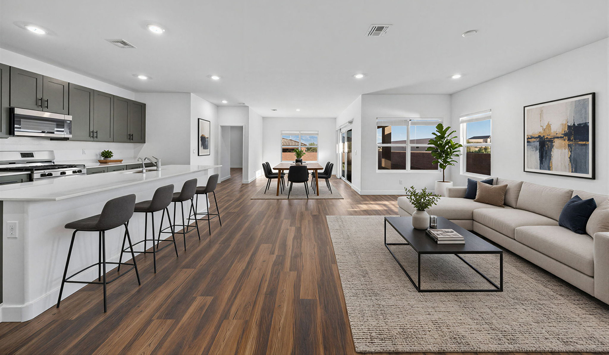 Introducing the Charleston — a beautifully designed new floor plan at Solterra by D.R. Horton in Green Valley. Offering 2,119 square feet of thoughtfully planned living space, the Charleston blends modern convenience with timeless elegance, creating a home that feels both refined and welcoming.  Step through the inviting entryway and into an open-concept layout designed to maximize every square foot. The expansive great room serves as the heart of the home, flowing seamlessly into the dining area and kitchen—ideal for both everyday living and entertaining. The kitchen features a spacious center island, quartz countertops, Shaker-style cabinetry, and a dedicated pantry, delivering a clean, modern aesthetic with ample storage for all your culinary needs.  The Charleston is available in two- and three-bedroom configurations, offering flexibility to meet a variety of lifestyle needs. The primary suite is thoughtfully located at the rear of the home for added privacy and includes a linen closet, walk-in closet, and a well-appointed ensuite bathroom. Near the front of the home is a powder room, guest bedroom with walk-in closet and ensuite bathroom, and study that creates a functional layout for guests, work-from-home needs, or additional living space.  Designed with practicality in mind, the Charleston includes a utility room conveniently located near the kitchen and garage, providing easy access to laundry and additional storage. A wrap around covered back patio extends the living space outdoors and is perfect for enjoying Green Valley’s beautiful year-round weather.  Homes at Solterra showcase elegant, modern interiors paired with distinctive exterior finishes, including sand finish texture stucco, landscaped front yards with auto drip irrigation, and fully fenced backyards. Covered back patios create inviting spaces to relax and take in Green Valley’s breathtaking sunsets. Inside, D.R. Horton’s Home is Connected® Smart Home package enhances everyday living with a smart thermostat, video doorbell, keyless entry, and a Wi-Fi–enabled garage door opener.  Outdoor enthusiasts will appreciate the close proximity to scenic neighborhood parks, Colossal Cave Mountain Park, and an abundance of walking and biking trails that weave throughout Green Valley, making the Charleston a perfect blend of comfort, style, and outdoor living.