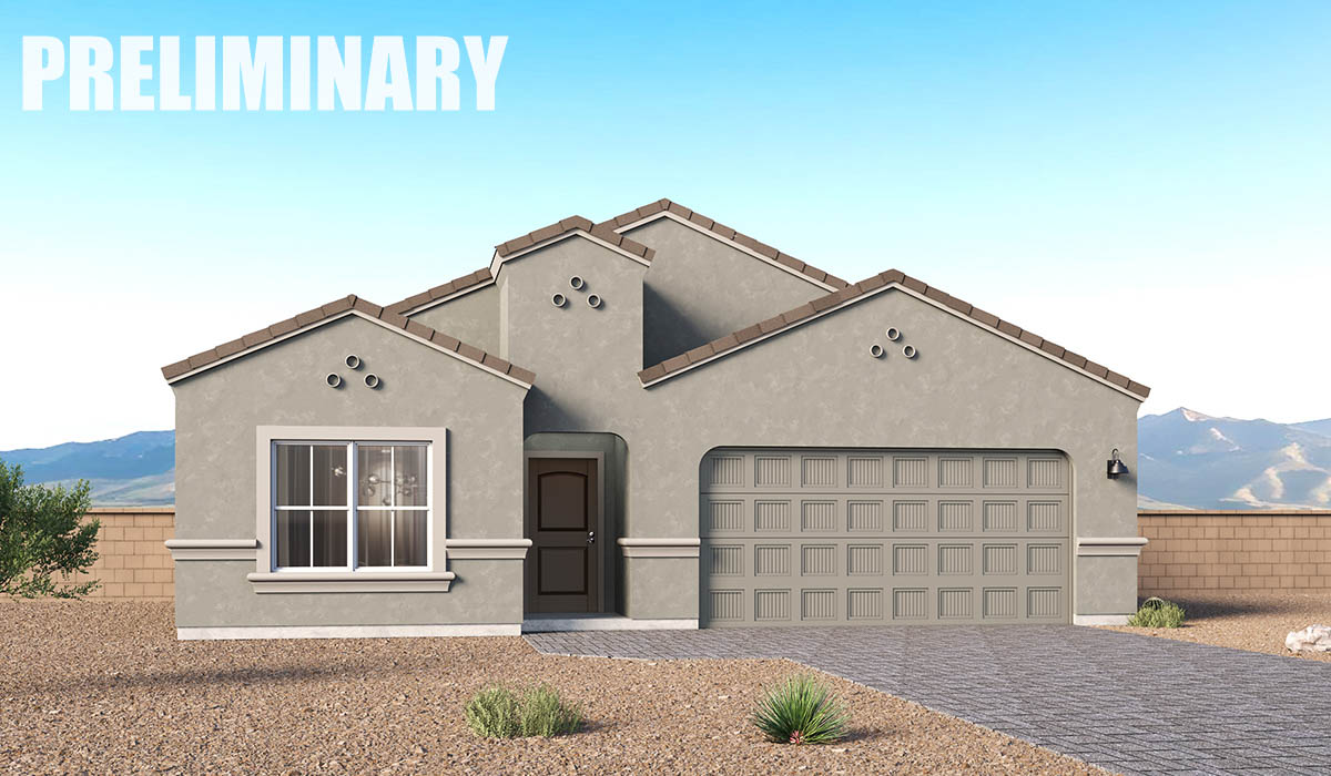 Introducing the Charleston — a beautifully designed new floor plan at Solterra by D.R. Horton in Green Valley. Offering 2,119 square feet of thoughtfully planned living space, the Charleston blends modern convenience with timeless elegance, creating a home that feels both refined and welcoming.  Step through the inviting entryway and into an open-concept layout designed to maximize every square foot. The expansive great room serves as the heart of the home, flowing seamlessly into the dining area and kitchen—ideal for both everyday living and entertaining. The kitchen features a spacious center island, quartz countertops, Shaker-style cabinetry, and a dedicated pantry, delivering a clean, modern aesthetic with ample storage for all your culinary needs.  The Charleston is available in two- and three-bedroom configurations, offering flexibility to suit a variety of lifestyles. The primary suite is thoughtfully positioned at the rear of the home for added privacy and includes two walk-in closets and a well-appointed en-suite bathroom. Near the front of the home, a guest bedroom and study provide comfortable accommodations for visitors or a quiet space to work from home. The guest bedroom features its own en-suite bathroom and walk-in closet, ensuring comfort and convenience.  Designed with practicality in mind, the Charleston includes a utility room conveniently located near the kitchen and garage, providing easy access to laundry and additional storage. A covered back patio extends the living space outdoors—perfect for enjoying Green Valley’s beautiful year-round weather.  Homes at Solterra showcase elegant, modern interiors paired with distinctive exterior finishes, including Spanish lace stucco, landscaped front yards with auto drip irrigation, and fully fenced backyards. Covered front porches and back patios create inviting spaces to relax and take in Green Valley’s breathtaking sunsets. Inside, D.R. Horton’s Home is Connected® Smart Home package enhances everyday living with a smart thermostat, video doorbell, keyless entry, and a Wi-Fi–enabled garage door opener.  Outdoor enthusiasts will appreciate the close proximity to scenic neighborhood parks, Colossal Cave Mountain Park, and an abundance of walking and biking trails that weave throughout Green Valley—making the Charleston a perfect blend of comfort, style, and outdoor living.