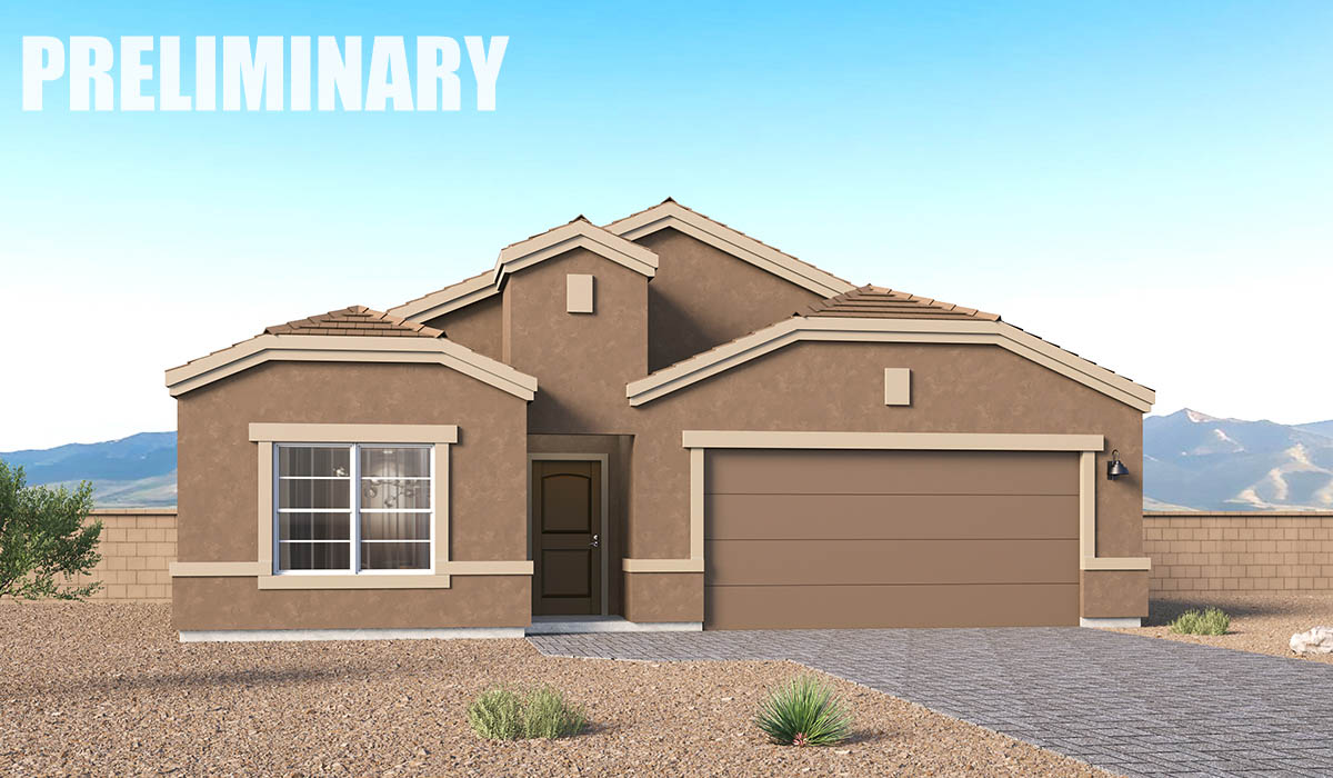 Introducing the Charleston — a beautifully designed new floor plan at Solterra by D.R. Horton in Green Valley. Offering 2,119 square feet of thoughtfully planned living space, the Charleston blends modern convenience with timeless elegance, creating a home that feels both refined and welcoming.  Step through the inviting entryway and into an open-concept layout designed to maximize every square foot. The expansive great room serves as the heart of the home, flowing seamlessly into the dining area and kitchen—ideal for both everyday living and entertaining. The kitchen features a spacious center island, quartz countertops, Shaker-style cabinetry, and a dedicated pantry, delivering a clean, modern aesthetic with ample storage for all your culinary needs.  The Charleston is available in two- and three-bedroom configurations, offering flexibility to suit a variety of lifestyles. The primary suite is thoughtfully positioned at the rear of the home for added privacy and includes two walk-in closets and a well-appointed en-suite bathroom. Near the front of the home, a guest bedroom and study provide comfortable accommodations for visitors or a quiet space to work from home. The guest bedroom features its own en-suite bathroom and walk-in closet, ensuring comfort and convenience.  Designed with practicality in mind, the Charleston includes a utility room conveniently located near the kitchen and garage, providing easy access to laundry and additional storage. A covered back patio extends the living space outdoors—perfect for enjoying Green Valley’s beautiful year-round weather.  Homes at Solterra showcase elegant, modern interiors paired with distinctive exterior finishes, including Spanish lace stucco, landscaped front yards with auto drip irrigation, and fully fenced backyards. Covered front porches and back patios create inviting spaces to relax and take in Green Valley’s breathtaking sunsets. Inside, D.R. Horton’s Home is Connected® Smart Home package enhances everyday living with a smart thermostat, video doorbell, keyless entry, and a Wi-Fi–enabled garage door opener.  Outdoor enthusiasts will appreciate the close proximity to scenic neighborhood parks, Colossal Cave Mountain Park, and an abundance of walking and biking trails that weave throughout Green Valley—making the Charleston a perfect blend of comfort, style, and outdoor living.