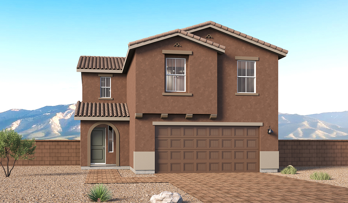 Discover the Gila — a versatile two-story floor plan offering 2,057 sq. ft. of comfortable, modern living space at Entrada Del Toro, a master-planned community in Rancho Sahuarita.  Thoughtfully crafted for households of all sizes, the Gila features four bedrooms, a spacious loft, and three full bathrooms, ensuring every family member has their own space to unwind and recharge.  A standout highlight of this home is the guest-style suite on the main floor, offering convenient access to a full bathroom. Perfect for visitors, multi-generational living, or private home office, this main-level bedroom offers exceptional flexibility.  The main floor creates an inviting flow, with a generous great room that connects seamlessly to the dining area and kitchen. The kitchen features a large center island, Shaker-style cabinetry, and ample storage space to include a large pantry. Upstairs, the Gila continues to impress with thoughtful design and family-friendly layout. The well-appointed primary bedroom includes a private en-suite bathroom and large walk-in closet. Bedrooms 2 and 3, along with the loft, share a full bathroom conveniently located for easy access. An additional standout feature is Bedroom 2, which includes a large walk-in closet—a perfect setup for teens, young adults, or anyone who appreciates extra storage and personal space. The second floor also features a large laundry room, conveniently located near the bedrooms.  Our homes at Entrada Del Toro are designed with the future in mind. Each home features a light lace stucco exterior, landscaped front yards with auto drip irrigation, and large backyards that are fully fenced and ready for your personal touch. Inside, the Home is Connected® Smart Home package brings modern convenience to your fingertips with a smart thermostat, video doorbell, keyless entry, and a Wi-Fi® enabled garage door opener.  With three full bathrooms, smartly arranged bedrooms, and spaces crafted for comfort and flexibility, the Gila is designed to meet the needs of today’s busy and evolving lifestyles.  Residents of Entrada Del Toro will enjoy access to Rancho Sahuarita’s extensive amenity offerings, which include a full-service fitness center, multiple large swimming pools, pickle-ball courts, splash pads, playgrounds, and sizable parks and recreational spaces designed for all ages and lifestyles. In addition, homeowners will have exclusive access to the brand-new Entrada Del Toro Community Center, scheduled to open Spring 2026, further enhancing the neighborhood experience with modern gathering and recreational spaces close to home.