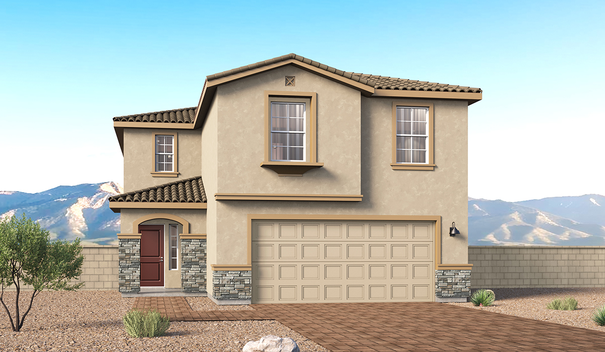 Discover the Gila — a versatile two-story floor plan offering 2,057 sq. ft. of comfortable, modern living space at Entrada Del Toro, a master-planned community in Rancho Sahuarita.  Thoughtfully crafted for households of all sizes, the Gila features four bedrooms, a spacious loft, and three full bathrooms, ensuring every family member has their own space to unwind and recharge.  A standout highlight of this home is the guest-style suite on the main floor, offering convenient access to a full bathroom. Perfect for visitors, multi-generational living, or private home office, this main-level bedroom offers exceptional flexibility.  The main floor creates an inviting flow, with a generous great room that connects seamlessly to the dining area and kitchen. The kitchen features a large center island, Shaker-style cabinetry, and ample storage space to include a large pantry. Upstairs, the Gila continues to impress with thoughtful design and family-friendly layout. The well-appointed primary bedroom includes a private en-suite bathroom and large walk-in closet. Bedrooms 2 and 3, along with the loft, share a full bathroom conveniently located for easy access. An additional standout feature is Bedroom 2, which includes a large walk-in closet—a perfect setup for teens, young adults, or anyone who appreciates extra storage and personal space. The second floor also features a large laundry room, conveniently located near the bedrooms.  Our homes at Entrada Del Toro are designed with the future in mind. Each home features a light lace stucco exterior, landscaped front yards with auto drip irrigation, and large backyards that are fully fenced and ready for your personal touch. Inside, the Home is Connected® Smart Home package brings modern convenience to your fingertips with a smart thermostat, video doorbell, keyless entry, and a Wi-Fi® enabled garage door opener.  With three full bathrooms, smartly arranged bedrooms, and spaces crafted for comfort and flexibility, the Gila is designed to meet the needs of today’s busy and evolving lifestyles.  Residents of Entrada Del Toro will enjoy access to Rancho Sahuarita’s extensive amenity offerings, which include a full-service fitness center, multiple large swimming pools, pickle-ball courts, splash pads, playgrounds, and sizable parks and recreational spaces designed for all ages and lifestyles. In addition, homeowners will have exclusive access to the brand-new Entrada Del Toro Community Center, scheduled to open Spring 2026, further enhancing the neighborhood experience with modern gathering and recreational spaces close to home.