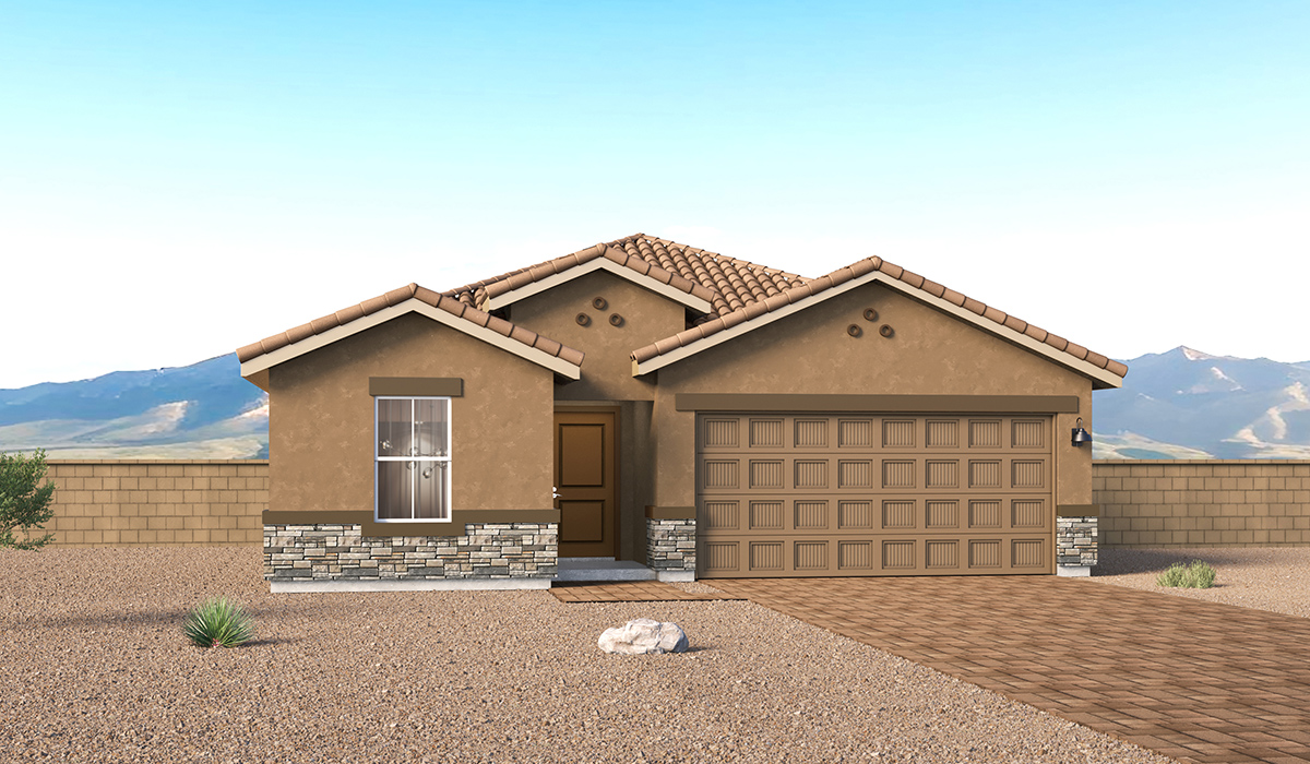 Introducing the Gaven at Entrada Del Toro  The Gaven is a beautifully designed single-story home located in the highly desirable Entrada Del Toro neighborhood within the master-planned community of Rancho Sahuarita. Offering 1,945 square feet of thoughtfully planned living space, this inviting home features four bedrooms, two full bathrooms, a covered back patio, and a two-car garage—perfect for households seeking comfort, functionality, and room to grow.  From the moment you enter, the welcoming entryway opens into an expansive open-concept layout that seamlessly connects the great room, dining area, and kitchen—creating a space ideal for everyday living and effortless entertaining. The kitchen is a true centerpiece, complete with a large center island, Shaker-style cabinetry, quartz countertops, a walk-in pantry, and ample storage. Abundant natural light enhances the home’s warm and welcoming atmosphere throughout.  The Gaven offers a thoughtfully arranged split-bedroom design, with three secondary bedrooms located near the front of the home, providing flexibility for guests, home offices, or hobbies. Tucked away for privacy, the spacious primary suite serves as a peaceful retreat and features an en-suite bathroom and a generous walk-in closet.  Homes at Entrada Del Toro are designed with the future in mind. Exterior features include a light lace stucco finish, professionally landscaped front yards with automatic drip irrigation, and large, fully fenced backyards ready for your personal touch. Inside, the Home is Connected® Smart Home package delivers modern convenience with a smart thermostat, video doorbell, keyless entry, and a Wi-Fi® enabled garage door opener.  With its spacious living areas, flexible bedroom layout, and thoughtful design throughout, the Gaven offers the perfect blend of comfort, convenience, and livability.  Residents of Entrada Del Toro enjoy access to Rancho Sahuarita’s extensive amenities, including a full-service fitness center, multiple resort-style swimming pools, pickleball courts, splash pads, playgrounds, and expansive parks designed for all ages and lifestyles. Homeowners will also have exclusive access to the brand-new Entrada Del Toro Community Center, scheduled to open in Spring 2026, offering modern gathering spaces and recreational features just moments from home.  *Images shown are for reference only. They depict The Gaven sales model home and may not represent the actual home.