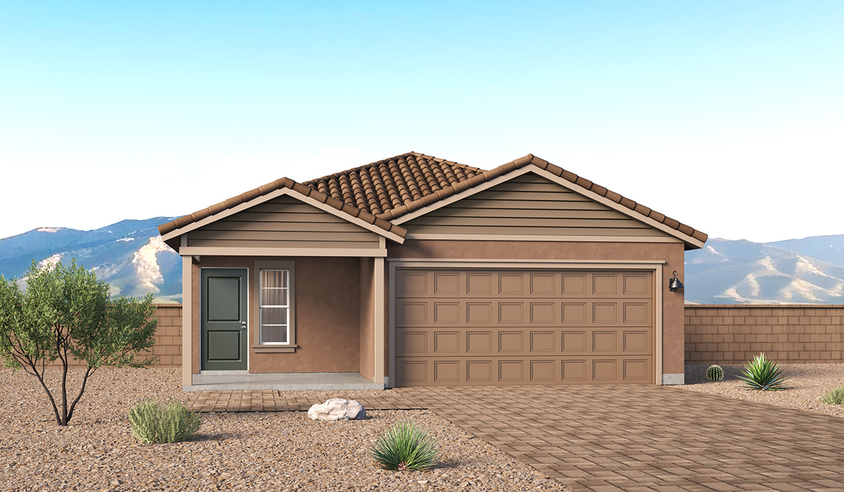 Introducing the Carolina — a thoughtfully designed single-story home offering 1,608 sq. ft. of modern comfort at Entrada Del Toro, a master-planned community in Rancho Sahuarita.  With three bedrooms, two full bathrooms, and a two-car garage, this efficient and beautifully planned layout is perfect for those seeking convenience, comfort, and single-level living.  A welcoming front porch invites you inside, where the entryway opens into a bright and beautifully crafted living space. The heart of the home is the well-appointed kitchen, featuring a large center island, walk-in pantry, and stylish Shaker-style cabinetry. Overlooking the dining area and great room, this open layout makes it easy to cook, gather, and entertain with ease.  The primary bedroom is thoughtfully positioned at the rear of the home, creating a private retreat. Complete with a large en-suite bathroom and walk-in closet, it’s designed for relaxation and convenience.  Two additional bedrooms are located toward the front of the home, offering flexibility for family, guests, a home office, or hobbies, and share a full secondary hallway bathroom.  Our homes at Entrada Del Toro are designed with the future in mind. Each home features a light lace stucco exterior, landscaped front yards with auto drip irrigation, and large backyards that are fully fenced and ready for your personal touch. Inside, the Home is Connected® Smart Home package brings modern convenience to your fingertips with a smart thermostat, video doorbell, keyless entry, and a Wi-Fi® enabled garage door opener.  With its smart layout, modern features, and effortless single-story living, the Carolina brings comfort and functionality together in a one beautifully designed home here at Entrada Del Toro.  Residents of Entrada Del Toro will enjoy access to Rancho Sahuarita’s extensive amenity offerings, which include a full-service fitness center, multiple large swimming pools, pickle-ball courts, splash pads, playgrounds, and sizable parks and recreational spaces designed for all ages and lifestyles. In addition, homeowners will have exclusive access to the brand-new Entrada Del Toro Community Center, scheduled to open Spring 2026, further enhancing the neighborhood experience with modern gathering and recreational spaces close to home.