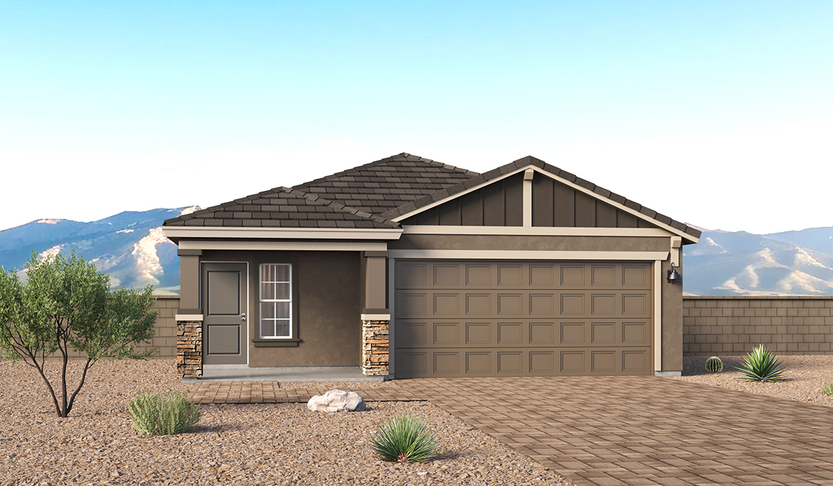 Introducing the Carolina — a thoughtfully designed single-story home offering 1,608 sq. ft. of modern comfort at Entrada Del Toro, a master-planned community in Rancho Sahuarita.  With three bedrooms, two full bathrooms, and a two-car garage, this efficient and beautifully planned layout is perfect for those seeking convenience, comfort, and single-level living.  A welcoming front porch invites you inside, where the entryway opens into a bright and beautifully crafted living space. The heart of the home is the well-appointed kitchen, featuring a large center island, walk-in pantry, and stylish Shaker-style cabinetry. Overlooking the dining area and great room, this open layout makes it easy to cook, gather, and entertain with ease.  The primary bedroom is thoughtfully positioned at the rear of the home, creating a private retreat. Complete with a large en-suite bathroom and walk-in closet, it’s designed for relaxation and convenience.  Two additional bedrooms are located toward the front of the home, offering flexibility for family, guests, a home office, or hobbies, and share a full secondary hallway bathroom.  Our homes at Entrada Del Toro are designed with the future in mind. Each home features a light lace stucco exterior, landscaped front yards with auto drip irrigation, and large backyards that are fully fenced and ready for your personal touch. Inside, the Home is Connected® Smart Home package brings modern convenience to your fingertips with a smart thermostat, video doorbell, keyless entry, and a Wi-Fi® enabled garage door opener.  With its smart layout, modern features, and effortless single-story living, the Carolina brings comfort and functionality together in a one beautifully designed home here at Entrada Del Toro.  Residents of Entrada Del Toro will enjoy access to Rancho Sahuarita’s extensive amenity offerings, which include a full-service fitness center, multiple large swimming pools, pickle-ball courts, splash pads, playgrounds, and sizable parks and recreational spaces designed for all ages and lifestyles. In addition, homeowners will have exclusive access to the brand-new Entrada Del Toro Community Center, scheduled to open Spring 2026, further enhancing the neighborhood experience with modern gathering and recreational spaces close to home.