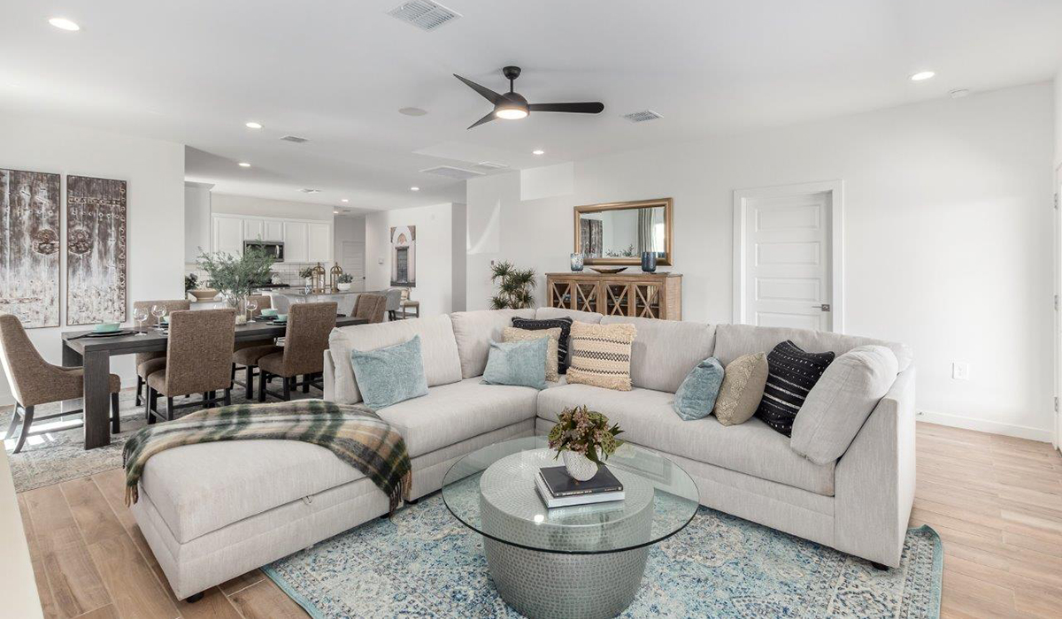 Introducing the Kingston at Entrada Del Toro  The Kingston is a spacious and thoughtfully designed single-story home located in the highly desirable Entrada Del Toro neighborhood within the master-planned community of Rancho Sahuarita. Offering 2,172 square feet of well-appointed living space, this inviting floor plan features four bedrooms, two full bathrooms, a grand kitchen island, a covered back patio, and a two-car garage—ideal for households seeking space, flexibility, and room to thrive.  From the moment you step inside, a welcoming entryway opens into an expansive open-concept layout that seamlessly connects the great room, dining area, and kitchen, creating a bright and airy space perfect for everyday living and effortless entertaining. The kitchen serves as the heart of the home, showcasing a large center island, Shaker-style cabinetry, quartz countertops, a walk-in pantry, and abundant storage for both function and style.  The Kingston features a well-planned split-bedroom design, with three secondary bedrooms located near the front of the home—ideal for family members, guests, home offices, or creative spaces. Privately situated at the rear of the home, the spacious primary suite offers a peaceful retreat complete with an en-suite bathroom and a generous walk-in closet.  *Images shown are for reference only. They depict the Kingston model home and may not represent the actual home.  Homes at Entrada Del Toro are designed with the future in mind. Exterior features include a light lace stucco finish, professionally landscaped front yards with automatic drip irrigation, and large, fully fenced backyards ready for your personal touch. Inside, the Home is Connected® Smart Home package provides modern convenience with a smart thermostat, video doorbell, keyless entry, and a Wi-Fi®–enabled garage door opener.  With its expansive living areas, flexible bedroom arrangement, and thoughtful design throughout, the Kingston delivers the perfect balance of comfort, convenience, and livability.  Residents of Entrada Del Toro enjoy access to Rancho Sahuarita’s extensive amenities, including a full-service fitness center, multiple resort-style swimming pools, pickleball courts, splash pads, playgrounds, and expansive parks designed for all ages and lifestyles. Homeowners will also enjoy exclusive access to the brand-new Entrada Del Toro Community Center, scheduled to open in Spring 2026, featuring modern gathering spaces and recreational amenities just moments from home.  *Images shown are for reference only. They depict The Kingston model home and may not represent the actual home.
