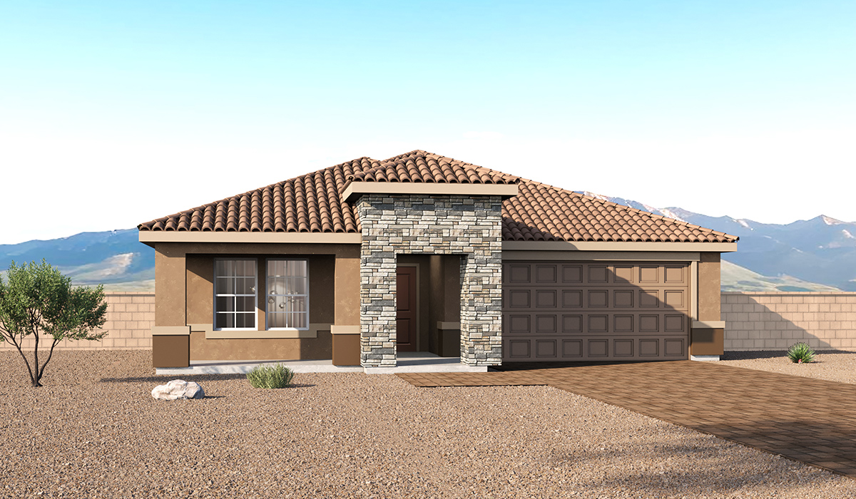 The Dalea is a standout single-story brand new floor plan at Entrada Del Toro, a master-planned community of Rancho Sahuarita.  Offering 2,222 square feet of living space, this home is designed to accommodate modern living with comfort and style. The Dalea provides a spacious layout with plenty of options such as four to five bedrooms and three full bathrooms, making it an ideal choice for families of all sizes.  As you step into the charming front porch, you are greeted by a spacious and open floor plan that seamlessly connects the main living areas. The great room serves as the central hub of the home, flowing into a dining area and modern kitchen area. The kitchen features a large central island, quartz countertops, Shaker-style cabinetry, walk-in pantry, and ample storage for all your culinary needs.  The primary suite, located at the rear of the home, provides a private retreat with a spacious bedroom, a large walk-in closet, and an en-suite bathroom and a walk-in shower. The Dalea floor plan also includes a utility room and two-car garage with the option of three-car tandem garage.  Step outside to the covered patio, perfect for enjoying the Arizona climate. Whether you’re hosting a summer barbecue or simply unwinding in the evening, this outdoor space is a valuable addition to the home.  Our homes at Entrada Del Toro are designed with the future in mind. Each home features a Spanish lace stucco exterior, landscaped front yards with auto drip irrigation, and large backyards that are fully fenced and ready for your personal touch. Inside, the Home is Connected® Smart Home package brings modern convenience to your fingertips with a smart thermostat, video doorbell, keyless entry, and a Wi-Fi® enabled garage door opener.  Residents of Entrada Del Toro will enjoy access to Rancho Sahuarita’s extensive amenity offerings, which include a full-service fitness center, multiple large swimming pools, pickle-ball courts, splash pads, playgrounds, and sizable parks and recreational spaces designed for all ages and lifestyles. In addition, homeowners will have exclusive access to the brand-new Entrada Del Toro Community Center, scheduled to open Spring 2026, further enhancing the neighborhood experience with modern gathering and recreational spaces close to home.