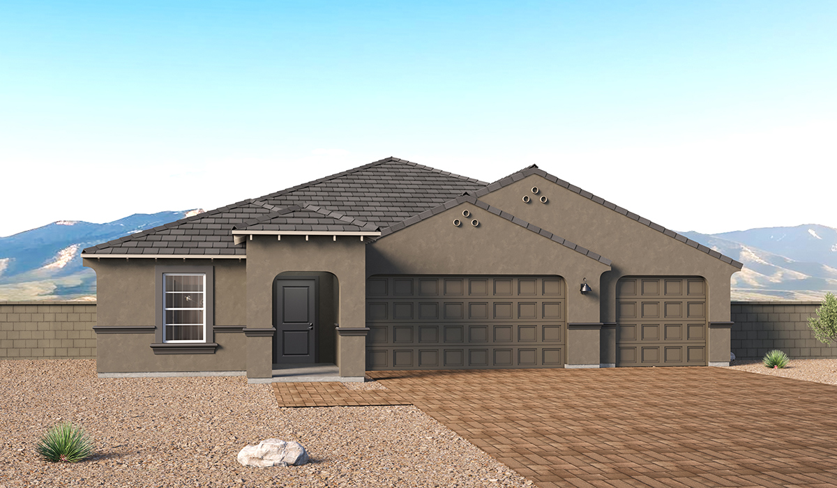 Introducing The Garland, a thoughtfully crafted single-story home at Entrada Del Toro, nestled within the highly sought-after community of Rancho Sahuarita. Offering 2,273 square feet of generous living space, The Garland is designed for households seeking room to grow, flexible living options, and refined modern comfort. This expansive floor plan features four bedrooms, three full bathrooms, a spacious kitchen, a covered back patio, and a three-car garage—perfectly balancing style and functionality.  A welcoming entryway opens into a bright, open-concept design where the great room, dining area, and kitchen flow seamlessly together, creating an ideal setting for both everyday living and entertaining. The kitchen truly anchors the home, showcasing quartz countertops, Shaker-style cabinetry, a large center island ideal for casual dining or meal prep, a pantry, and abundant storage throughout.  Thoughtfully designed with privacy in mind, The Garland offers a desirable split-bedroom layout. Three secondary bedrooms are positioned near the front of the home, including one with its own private en-suite bathroom—perfect for guests, extended family, or multigenerational living. Tucked away at the rear of the home, the expansive primary suite serves as a tranquil retreat, featuring two generous walk-in closets and a well-appointed en-suite bathroom.  Step outside to the covered back patio, an inviting extension of the living space that’s ideal for outdoor dining, relaxing evenings, or entertaining year-round. Homes at Entrada Del Toro are designed for both style and future-forward living, with exterior features including a light lace stucco finish, professionally landscaped front yards with automatic drip irrigation, and large, fully fenced backyards ready for your personal touch.  Inside, the Home Is Connected® Smart Home package enhances everyday convenience with a smart thermostat, video doorbell, keyless entry, and a Wi-Fi® enabled garage door opener.  With its spacious footprint, thoughtful layout, and modern design elements, The Garland delivers the perfect blend of comfort, functionality, and flexibility for today’s lifestyle.  Residents of Entrada Del Toro enjoy access to Rancho Sahuarita’s exceptional resort-style amenities, including a full-service fitness center, multiple swimming pools, pickleball courts, splash pads, playgrounds, and expansive parks for all ages. Homeowners will also enjoy exclusive access to the brand-new Entrada Del Toro Community Center, scheduled to open in Spring 2026, offering modern gathering spaces and recreational amenities just moments from home.