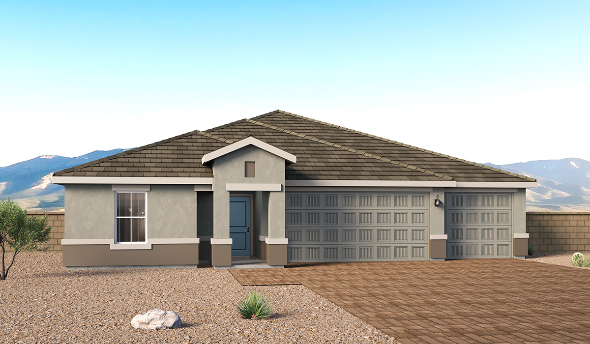 Introducing The Jerome, a spacious and thoughtfully designed single-story home at Entrada Del Toro in the beautiful community of Rancho Sahuarita. With an impressive 2,444 square feet of living space, The Jerome is crafted for households that need extra bedrooms, adaptable spaces, and a layout that supports both connection and privacy. This expansive floor plan features five bedrooms, three full bathrooms, a large open kitchen, a covered back patio, and a three-car garage, offering exceptional flexibility for today’s lifestyles.  From the moment you enter, The Jerome reveals a well-orchestrated layout that balances openness with purposeful separation. The central living area brings the great room, dining space, and kitchen together in a bright, inviting setting ideal for entertaining or gathering with family. The kitchen is a true centerpiece, appointed with quartz countertops, Shaker-style cabinetry, a center island, and walk-in pantry.  What truly distinguishes The Jerome is its five-bedroom configuration, thoughtfully arranged to accommodate a variety of living needs. Secondary bedrooms are strategically positioned throughout the front and center of the home, allowing for a variety of uses such as home office space, guest rooms, or multigenerational living. At the rear of the home, the private primary suite offers a peaceful retreat, complete with a spacious walk-in closet and a well-appointed en-suite bathroom designed for relaxation.  The covered back patio extends the living space outdoors, providing the perfect setting for morning coffee, evening gatherings, or weekend entertaining. Exterior features include a light lace stucco finish, professionally landscaped front yards with automatic drip irrigation, and large, fully fenced backyards ready to be personalized.  Inside, The Jerome includes the Home Is Connected® Smart Home package, offering modern convenience with a smart thermostat, video doorbell, keyless entry, and a Wi-Fi® enabled garage door opener—bringing comfort and connectivity together seamlessly.  With its generous square footage, five-bedroom versatility, and intentionally designed layout, The Jerome stands out as a home built to adapt, evolve, and grow alongside your lifestyle.  Residents of Entrada Del Toro enjoy access to Rancho Sahuarita’s resort-style amenities, including a full-service fitness center, multiple swimming pools, pickleball courts, splash pads, playgrounds, and expansive parks. Homeowners will also enjoy exclusive access to the new Entrada Del Toro Community Center, scheduled to open in Spring 2026, featuring modern gathering spaces and recreational amenities just minutes from home.