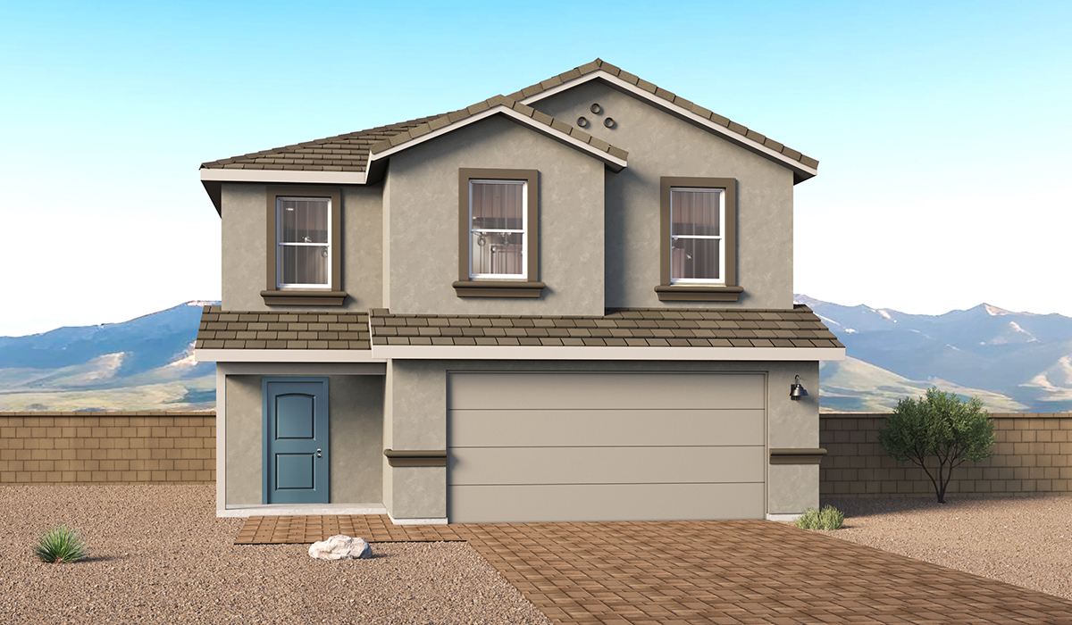 Welcome to The Dove, a thoughtfully designed brand new floor plan available at Red Rock Village by D.R. Horton in Red Rock, Arizona. Offering a spacious two-story design, The Dove combines modern living, functionality, and comfort, making it an excellent choice for growing families and those seeking additional separation between living and sleeping spaces.  Upon entry, you're welcomed into an open-concept main living area that creates an inviting atmosphere for both everyday living and entertaining. The spacious great room flows seamlessly into the dining area and kitchen, providing a connected space where family and friends can gather. The kitchen features a modern design with centrally located island and pantry designed to simplify daily life.  The second floor is dedicated to the home's private living quarters, offering three well-appointed bedrooms and two full bathrooms. The spacious primary suite serves as a relaxing retreat and features a large walk-in closet and en-suite bathroom. Two additional bedrooms are thoughtfully positioned nearby with access to a well-appointed full bathroom, creating a practical layout for family members or guests.  Conveniently located on the second floor, the utility room places laundry right where it's needed most, near all the bedrooms, making household tasks easier and more efficient. A first-floor powder room adds additional convenience for guests and everyday use.  Step outside to a spacious backyard where you can enjoy Red Rock's scenic mountain views and beautiful desert surroundings. Whether you're enjoying a quiet morning coffee, spending time with family, or hosting a weekend barbecue, this outdoor space offers the perfect place to relax and unwind.  Additionally, The Dove is equipped with D.R. Horton’s Home Is Connected® Smart Home package, which includes a smart thermostat, video doorbell, keyless entry, and Wi-Fi® enabled garage door opener.  Living in Red Rock Village means enjoying an amenity-rich, family-friendly, affordable master-planned community with a full Lifestyle Program that brings neighbors together through exciting events and activities for all ages. Residents enjoy access to a state-of-the-art community pool with a waterslide, as well as a variety of recreational amenities including a skatepark, sand volleyball courts, basketball courts, and baseball fields. Red Rock Village is also home to Red Rock Elementary, a K-8 school conveniently located within the community. Beautiful pocket parks, walking paths, and bike trails further enhance the outdoor lifestyle that makes Red Rock Village such a special place to call home.