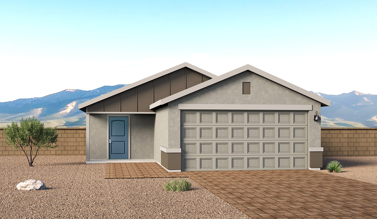 Welcome to The Aspen, a thoughtfully designed brand new floor plan available at Sorrel Ridge Estates by D.R. Horton located in Southwest Tucson, Arizona. Offering 1,156 square feet of efficient and comfortable living space, The Aspen is ideal for those seeking a home that blends functionality, modern style, and everyday ease.   Upon entry, you’re welcomed into an open-concept layout that maximizes every square foot. The large great room serves as the heart of the home and flows seamlessly into the dining area and kitchen, perfect for both relaxing and entertaining. The kitchen offers a clean and modern aesthetic.   The Aspen features three well-proportioned bedrooms designed for comfort and flexibility. The private primary suite is tucked away at the rear of the home and features a walk-in closet and en-suite bathroom. Two additional bedrooms are located near the front of the home.   Designed with convenience in mind, the home includes a utility room near the kitchen and secondary bedrooms, offering easy access to laundry within the modern layout.   Step outside to a spacious backyard, where you can unwind and enjoy scenic mountains views and catch beautiful sunsets while taking in the desert landscapes. Whether you’re sipping your morning coffee or hosting a weekend barbecue, this outdoor space is a space to relax and enjoy.   Additionally, The Aspen is equipped with D.R. Horton’s Home is Connected Smart Home package, which includes a smart thermostat, video doorbell, keyless entry, and Wi-Fi® enabled garage door opener!   Living in Sorrel Ridge Estates offers a family-friendly environment complete with walking trails, playground, and dog park.  With convenient access to major employers like the University of Arizona and Tucson International Airport, Sorrel Ridge Estates offers the perfect balance of connectivity, comfort, and lifestyle.