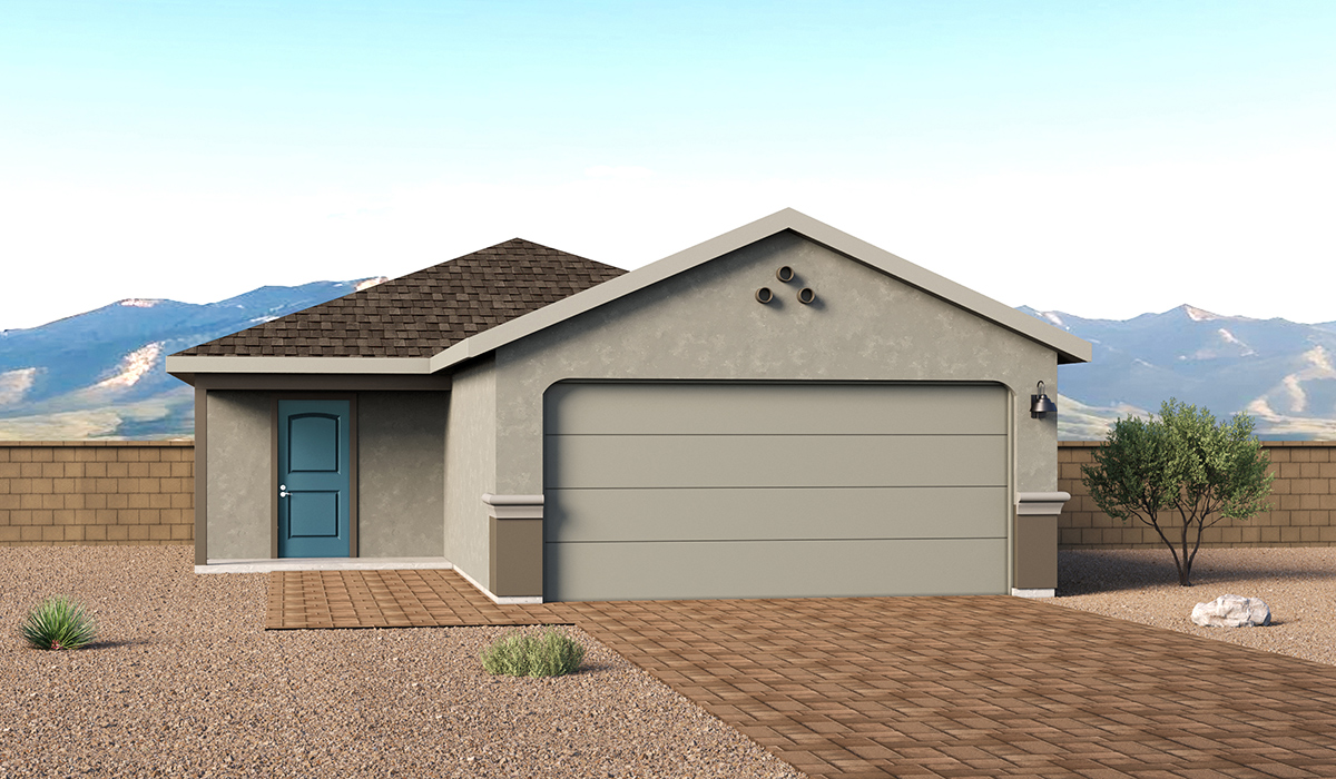 Welcome to The Aspen, a thoughtfully designed brand new floor plan available at Sorrel Ridge Estates by D.R. Horton located in Southwest Tucson, Arizona. Offering 1,156 square feet of efficient and comfortable living space, The Aspen is ideal for those seeking a home that blends functionality, modern style, and everyday ease.   Upon entry, you’re welcomed into an open-concept layout that maximizes every square foot. The large great room serves as the heart of the home and flows seamlessly into the dining area and kitchen, perfect for both relaxing and entertaining. The kitchen offers a clean and modern aesthetic.   The Aspen features three well-proportioned bedrooms designed for comfort and flexibility. The private primary suite is tucked away at the rear of the home and features a walk-in closet and en-suite bathroom. Two additional bedrooms are located near the front of the home.   Designed with convenience in mind, the home includes a utility room near the kitchen and secondary bedrooms, offering easy access to laundry within the modern layout.   Step outside to a spacious backyard, where you can unwind and enjoy scenic mountains views and catch beautiful sunsets while taking in the desert landscapes. Whether you’re sipping your morning coffee or hosting a weekend barbecue, this outdoor space is a space to relax and enjoy.   Additionally, The Aspen is equipped with D.R. Horton’s Home is Connected Smart Home package, which includes a smart thermostat, video doorbell, keyless entry, and Wi-Fi® enabled garage door opener!   Living in Sorrel Ridge Estates offers a family-friendly environment complete with walking trails, playground, and dog park.  With convenient access to major employers like the University of Arizona and Tucson International Airport, Sorrel Ridge Estates offers the perfect balance of connectivity, comfort, and lifestyle.