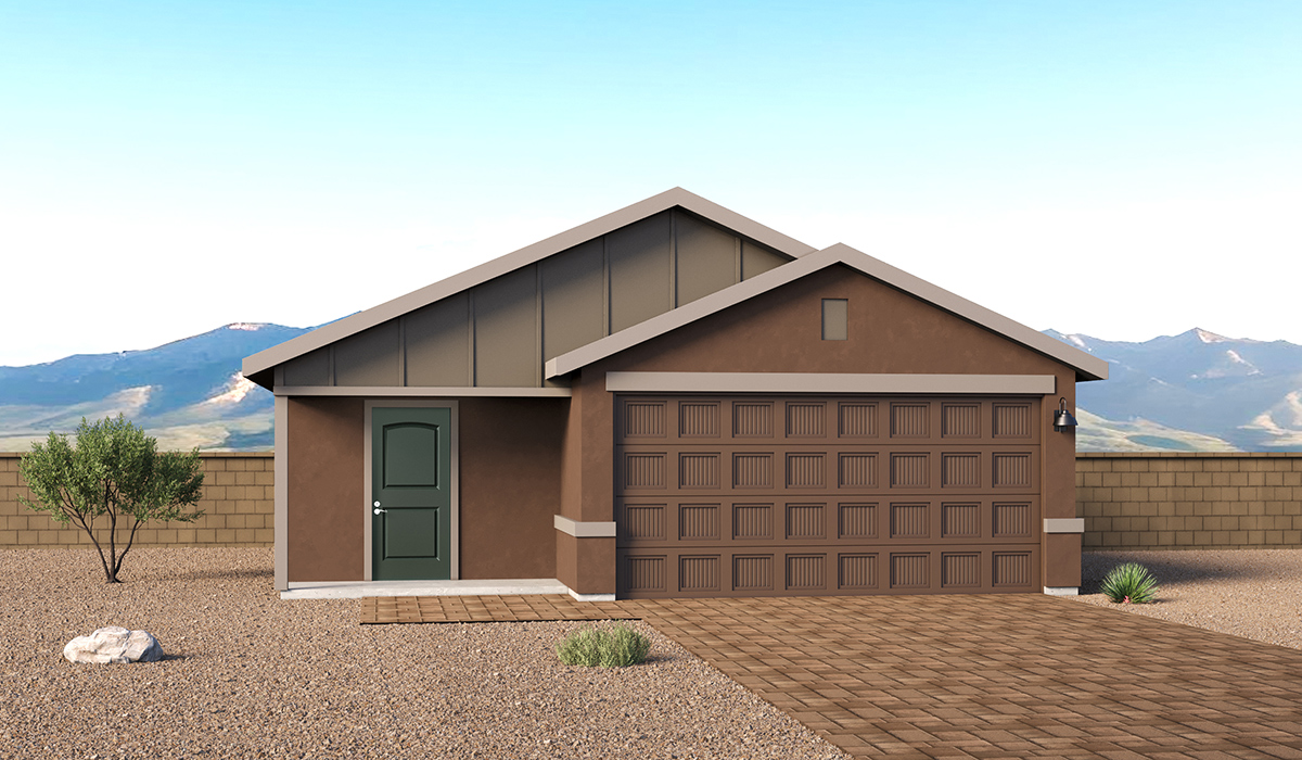 Welcome to The Cedar, a thoughtfully designed brand new floor plan available at Sorrel Ridge Estates by D.R. Horton located in Southwest Tucson, Arizona. Offering 1,434 square feet of comfortable and functional living space, The Cedar is ideal for those seeking a home that blends modern style, flexibility, and everyday convenience.  Upon entry, you’re welcomed into an open-concept layout designed to create a seamless flow throughout the home. The spacious great room serves as the heart of the home and connects effortlessly to the dining area and kitchen, making it perfect for entertaining guests or enjoying quality time with family. The kitchen features a modern design with ample counter space, generous cabinetry, and a large island that enhances both functionality and style.  The Cedar offers three well-appointed bedrooms and two full bathrooms, providing plenty of room for families, guests, or a home office. The private primary suite is thoughtfully positioned away from the secondary bedrooms, creating a peaceful retreat complete with a spacious walk-in closet and en-suite bathroom. Two additional bedrooms are conveniently located near the front of the home and share a full bathroom.  Designed with convenience in mind, the home includes a centrally located utility room, offering easy access to laundry while maximizing the home’s efficient layout.  Step outside to a spacious backyard, where you can unwind and enjoy scenic mountains views and catch beautiful sunsets while taking in the desert landscapes. Whether you’re sipping your morning coffee or hosting a weekend barbecue, this outdoor space is a space to relax and enjoy.  Additionally, The Cedar is equipped with D.R. Horton’s Home is Connected Smart Home package, which includes a smart thermostat, video doorbell, keyless entry, and Wi-Fi® enabled garage door opener.  Living in Sorrel Ridge Estates offers a family-friendly environment complete with walking trails, playground, and dog park.  With convenient access to major employers like the University of Arizona and Tucson International Airport, Sorrel Ridge Estates offers the perfect balance of connectivity, comfort, and lifestyle.