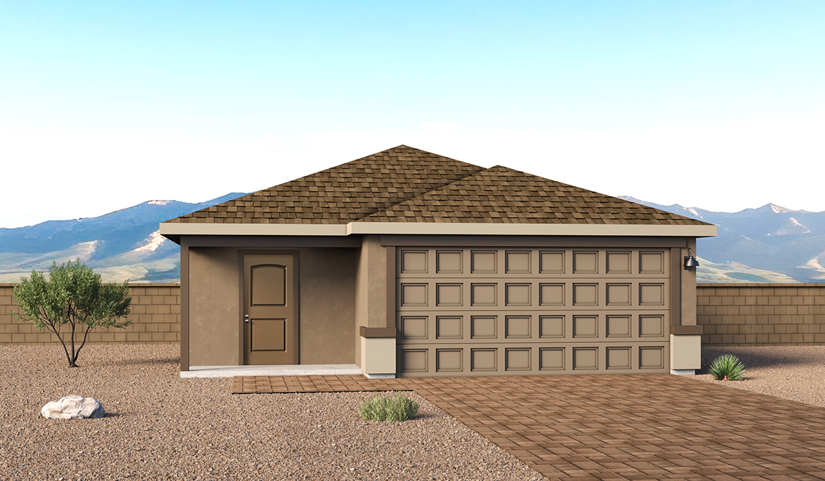 Welcome to The Cedar, a thoughtfully designed brand new floor plan available at Sorrel Ridge Estates by D.R. Horton located in Southwest Tucson, Arizona. Offering 1,434 square feet of comfortable and functional living space, The Cedar is ideal for those seeking a home that blends modern style, flexibility, and everyday convenience.  Upon entry, you’re welcomed into an open-concept layout designed to create a seamless flow throughout the home. The spacious great room serves as the heart of the home and connects effortlessly to the dining area and kitchen, making it perfect for entertaining guests or enjoying quality time with family. The kitchen features a modern design with ample counter space, generous cabinetry, and a large island that enhances both functionality and style.  The Cedar offers three well-appointed bedrooms and two full bathrooms, providing plenty of room for families, guests, or a home office. The private primary suite is thoughtfully positioned away from the secondary bedrooms, creating a peaceful retreat complete with a spacious walk-in closet and en-suite bathroom. Two additional bedrooms are conveniently located near the front of the home and share a full bathroom.  Designed with convenience in mind, the home includes a centrally located utility room, offering easy access to laundry while maximizing the home’s efficient layout.  Step outside to a spacious backyard, where you can unwind and enjoy scenic mountains views and catch beautiful sunsets while taking in the desert landscapes. Whether you’re sipping your morning coffee or hosting a weekend barbecue, this outdoor space is a space to relax and enjoy.  Additionally, The Cedar is equipped with D.R. Horton’s Home is Connected Smart Home package, which includes a smart thermostat, video doorbell, keyless entry, and Wi-Fi® enabled garage door opener.  Living in Sorrel Ridge Estates offers a family-friendly environment complete with walking trails, playground, and dog park.  With convenient access to major employers like the University of Arizona and Tucson International Airport, Sorrel Ridge Estates offers the perfect balance of connectivity, comfort, and lifestyle.