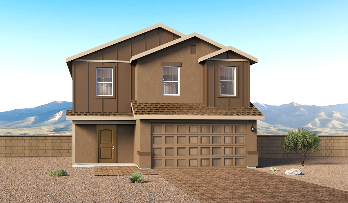 Introducing The Florence, a thoughtfully designed brand new two-story floor plan available at Sorrel Ridge Estates by D.R. Horton located in Southwest Tucson, Arizona. Offering an impressive 1,986 square feet of thoughtfully designed living space, The Florence combines modern style, functionality, and comfort, making it an excellent choice for growing families and those seeking extra room to live, work, and entertain.  Upon entry, you're welcomed into an open-concept main living area that creates an inviting atmosphere for both everyday living and special gatherings. The spacious great room flows seamlessly into the dining area and kitchen, providing a connected environment where family and friends can come together. The kitchen features a modern design with a central island and spacious pantry, making meal preparation and daily routines effortless.  Designed with both comfort and privacy in mind, The Florence offers five bedrooms and two-and-a-half bathrooms. All bedrooms are conveniently located on the second floor, creating a dedicated living space separate from the main floor. The spacious primary suite serves as a relaxing retreat and includes a large walk-in closet and en-suite bathroom. Four additional bedrooms provide flexibility for family members, guests, hobbies, or a home office and are conveniently situated near the additional full bathroom.  A dedicated laundry room located on the second floor adds convenience to everyday living, making household tasks easier and more efficient. Thoughtful storage solutions and an intelligent use of space throughout the home help maximize comfort and functionality.  Step outside to a spacious backyard, where you can unwind and enjoy scenic mountains views and catch beautiful sunsets while taking in the desert landscapes. Whether you’re sipping your morning coffee or hosting a weekend barbecue, this outdoor space is a space to relax and enjoy.   Additionally, The Florence is equipped with D.R. Horton’s Home is Connected Smart Home package, which includes a smart thermostat, video doorbell, keyless entry, and Wi-Fi® enabled garage door opener!   Living in Sorrel Ridge Estates offers a family-friendly environment complete with walking trails, playground, and dog park.  With convenient access to major employers like the University of Arizona and Tucson International Airport, Sorrel Ridge Estates offers the perfect balance of connectivity, comfort, and lifestyle.