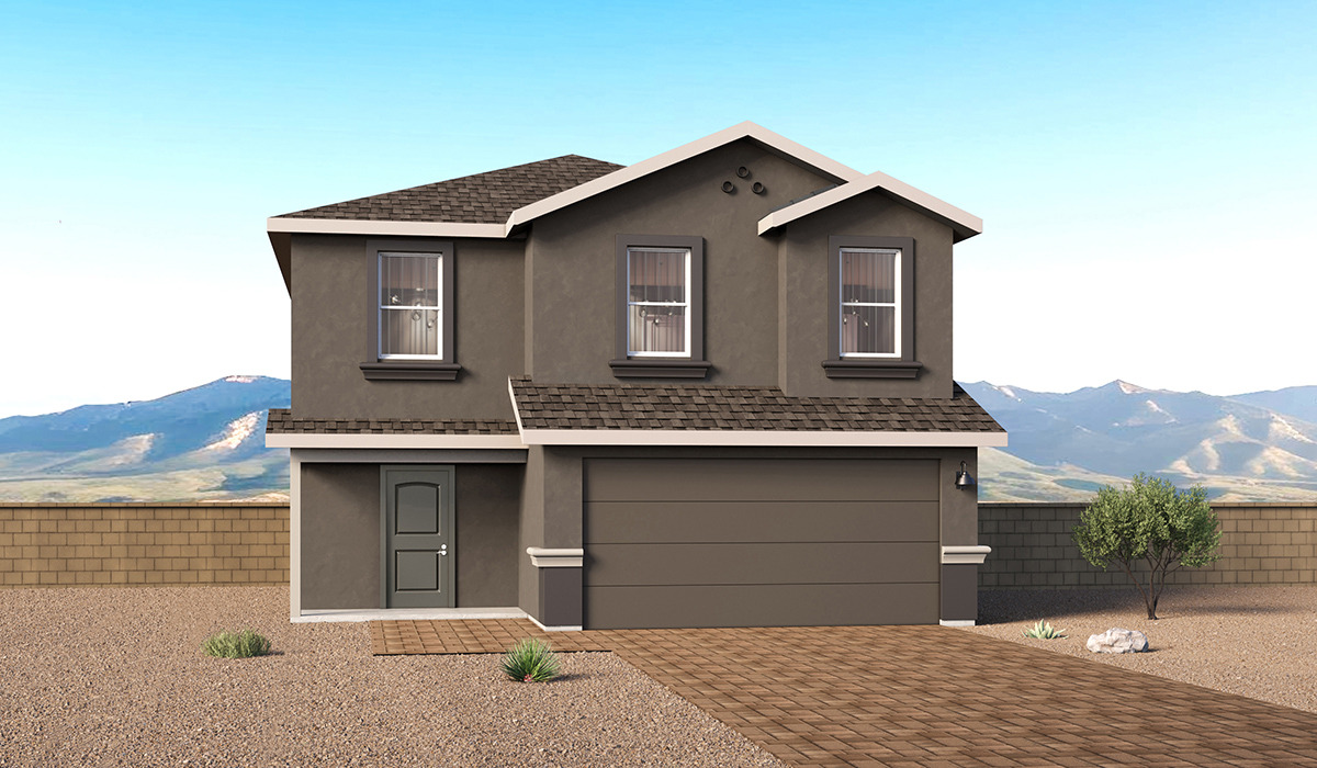 Introducing The Florence, a thoughtfully designed brand new two-story floor plan available at Sorrel Ridge Estates by D.R. Horton located in Southwest Tucson, Arizona. Offering an impressive 1,986 square feet of thoughtfully designed living space, The Florence combines modern style, functionality, and comfort, making it an excellent choice for growing families and those seeking extra room to live, work, and entertain.  Upon entry, you're welcomed into an open-concept main living area that creates an inviting atmosphere for both everyday living and special gatherings. The spacious great room flows seamlessly into the dining area and kitchen, providing a connected environment where family and friends can come together. The kitchen features a modern design with a central island and spacious pantry, making meal preparation and daily routines effortless.  Designed with both comfort and privacy in mind, The Florence offers five bedrooms and two-and-a-half bathrooms. All bedrooms are conveniently located on the second floor, creating a dedicated living space separate from the main floor. The spacious primary suite serves as a relaxing retreat and includes a large walk-in closet and en-suite bathroom. Four additional bedrooms provide flexibility for family members, guests, hobbies, or a home office and are conveniently situated near the additional full bathroom.  A dedicated laundry room located on the second floor adds convenience to everyday living, making household tasks easier and more efficient. Thoughtful storage solutions and an intelligent use of space throughout the home help maximize comfort and functionality.  Step outside to a spacious backyard, where you can unwind and enjoy scenic mountains views and catch beautiful sunsets while taking in the desert landscapes. Whether you’re sipping your morning coffee or hosting a weekend barbecue, this outdoor space is a space to relax and enjoy.   Additionally, The Florence is equipped with D.R. Horton’s Home is Connected Smart Home package, which includes a smart thermostat, video doorbell, keyless entry, and Wi-Fi® enabled garage door opener!   Living in Sorrel Ridge Estates offers a family-friendly environment complete with walking trails, playground, and dog park.  With convenient access to major employers like the University of Arizona and Tucson International Airport, Sorrel Ridge Estates offers the perfect balance of connectivity, comfort, and lifestyle.